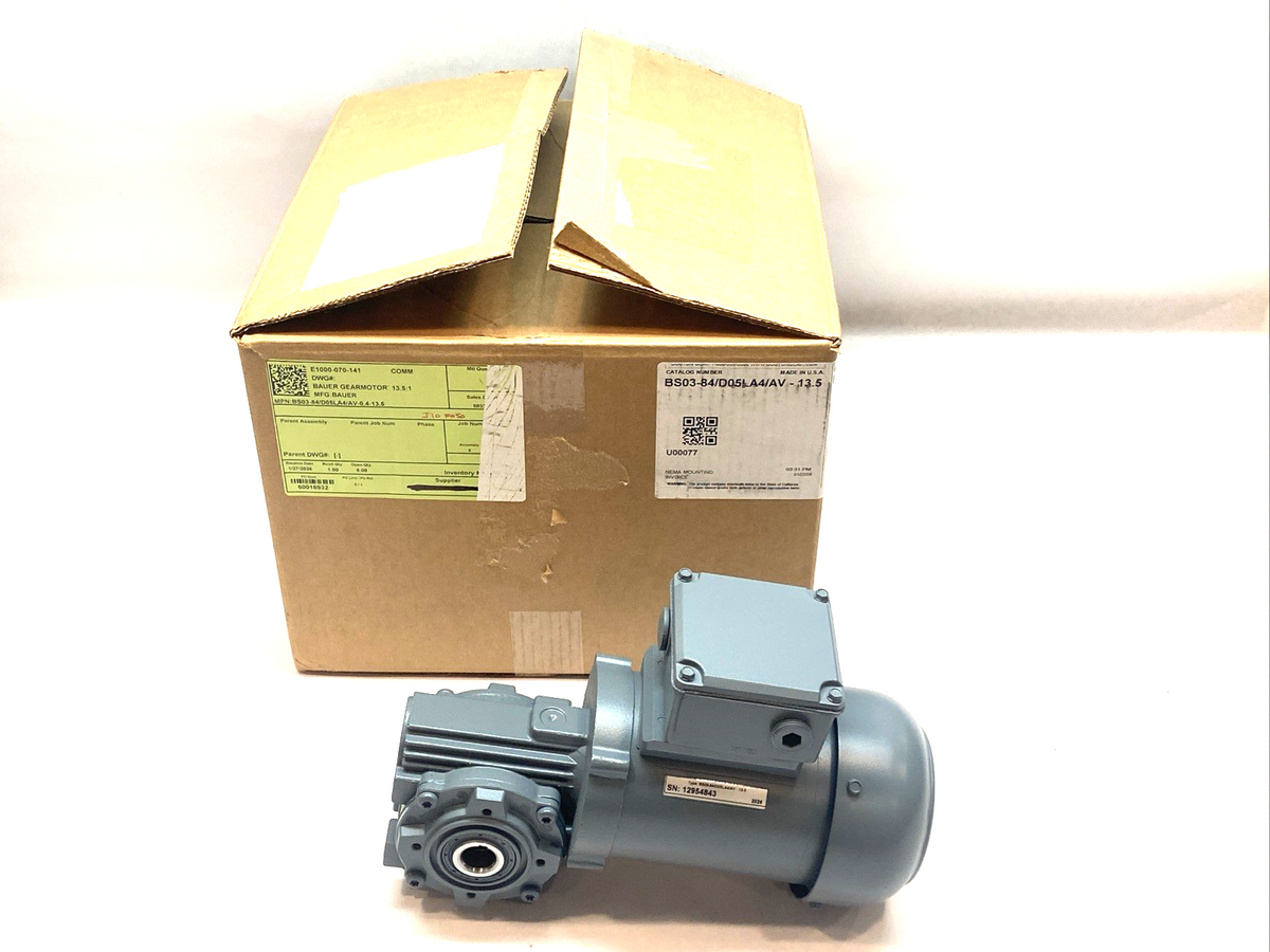 BS03-84/D05LA4/AV-13.5 | Bauer Gearmotor 0.4HP 0.3kW H1/II/A - New – Open box - Maverick Industrial Sales
