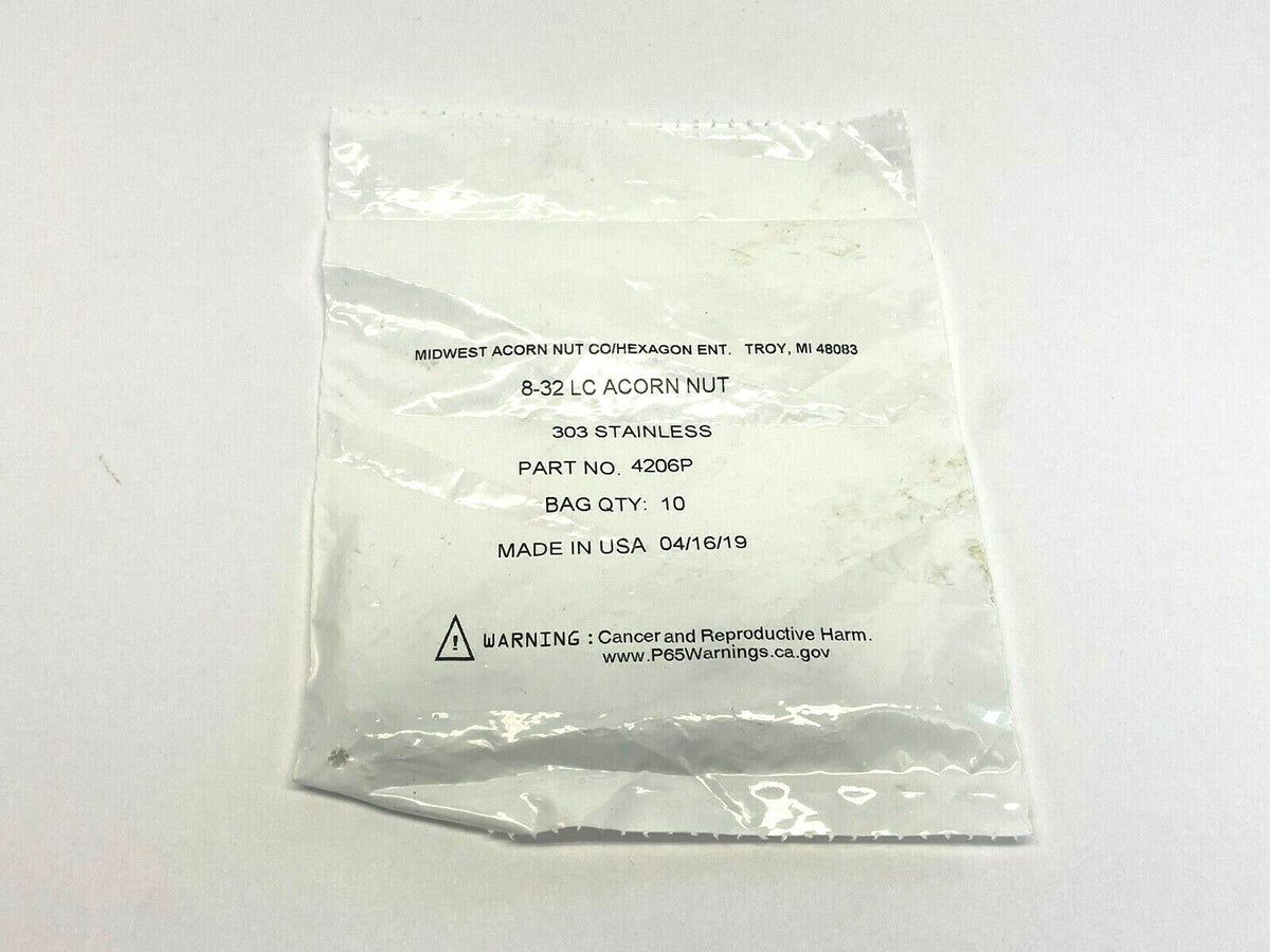 4206P | Midwest Low Crown Acorn Nuts 303 Stainless 8-32 BAG OF 10 - New - Maverick Industrial Sales