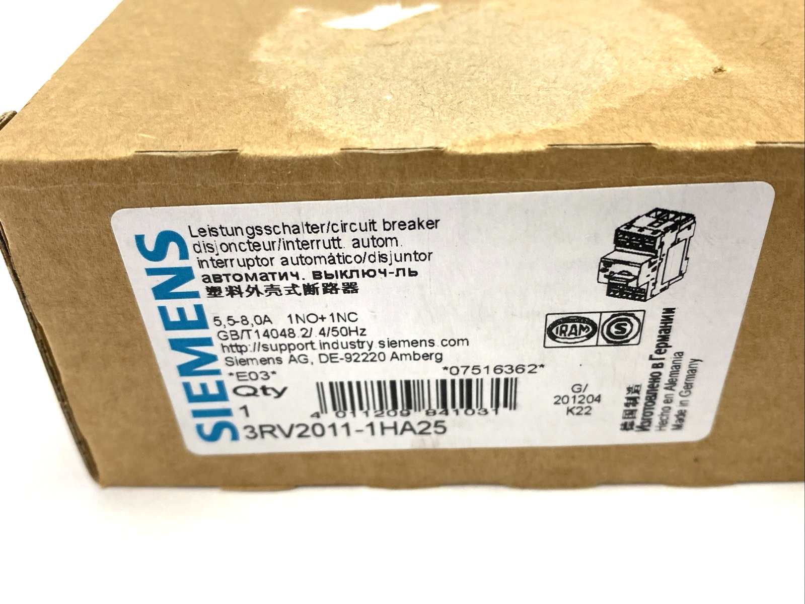 Siemens 3RV2011-1HA25 SIRIUS Motor Protector Circuit Breaker 690V 5,5-8,0A - Maverick Industrial Sales