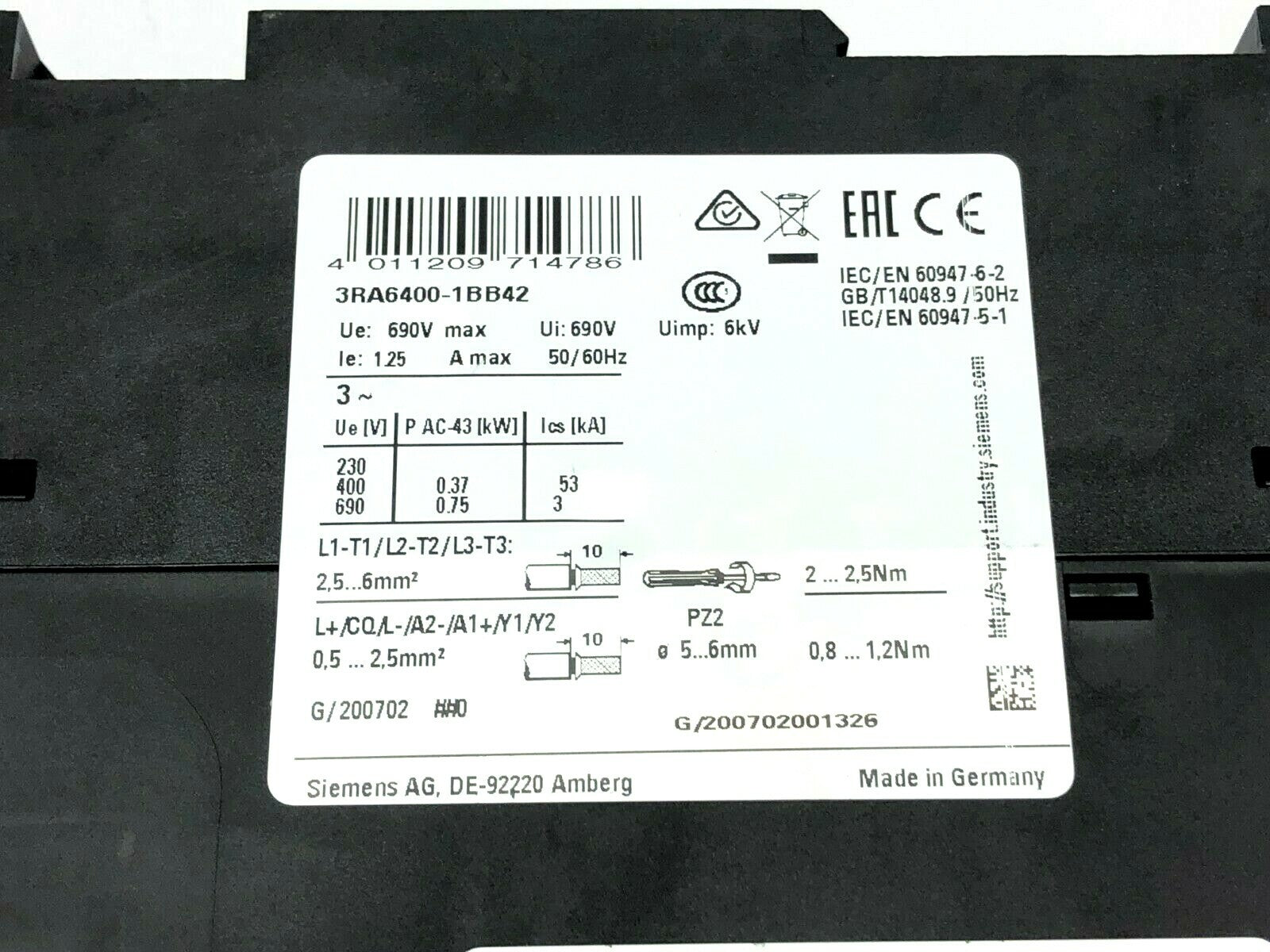Siemens 3RA6400-1BB42 SIRIUS Compact load feeder DOL Starter For IO-Link 690 - Maverick Industrial Sales