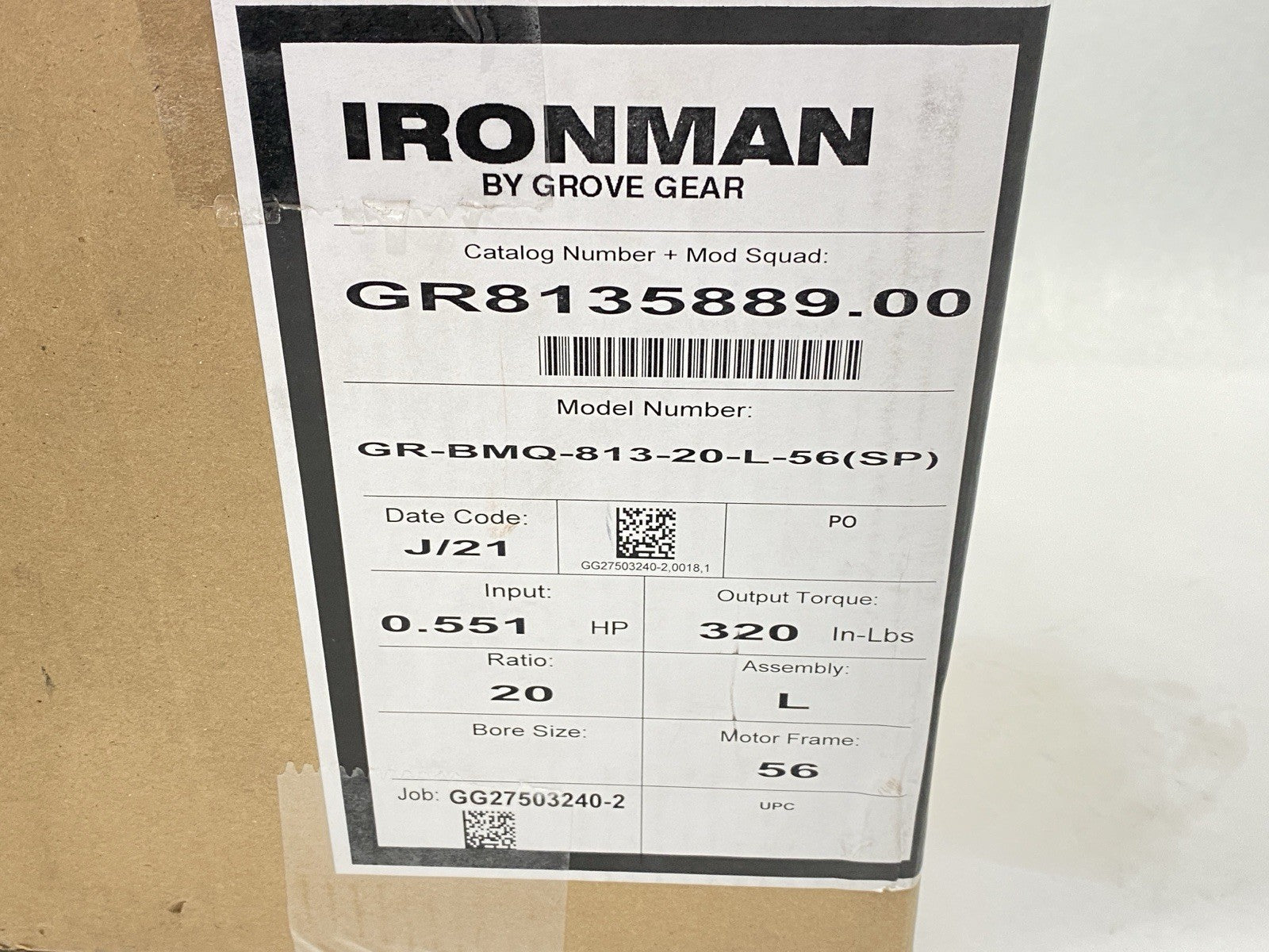 Grove Gear GR-BMQ-813-20-L-56(SP) IronMan Worm Gear Right Angle GR8135889.00 - Maverick Industrial Sales
