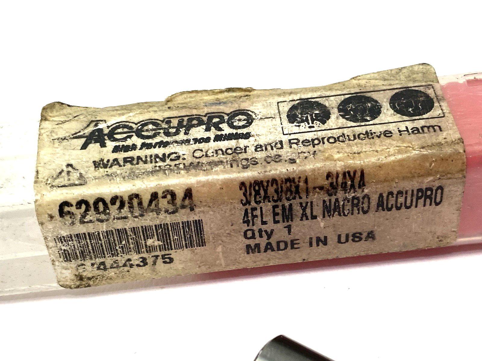 62920434 | Accupro Square End Mill: 3/8" Dia, 1-3/4" LOC, 4 Flute, Solid Carbide - Used - Maverick Industrial Sales