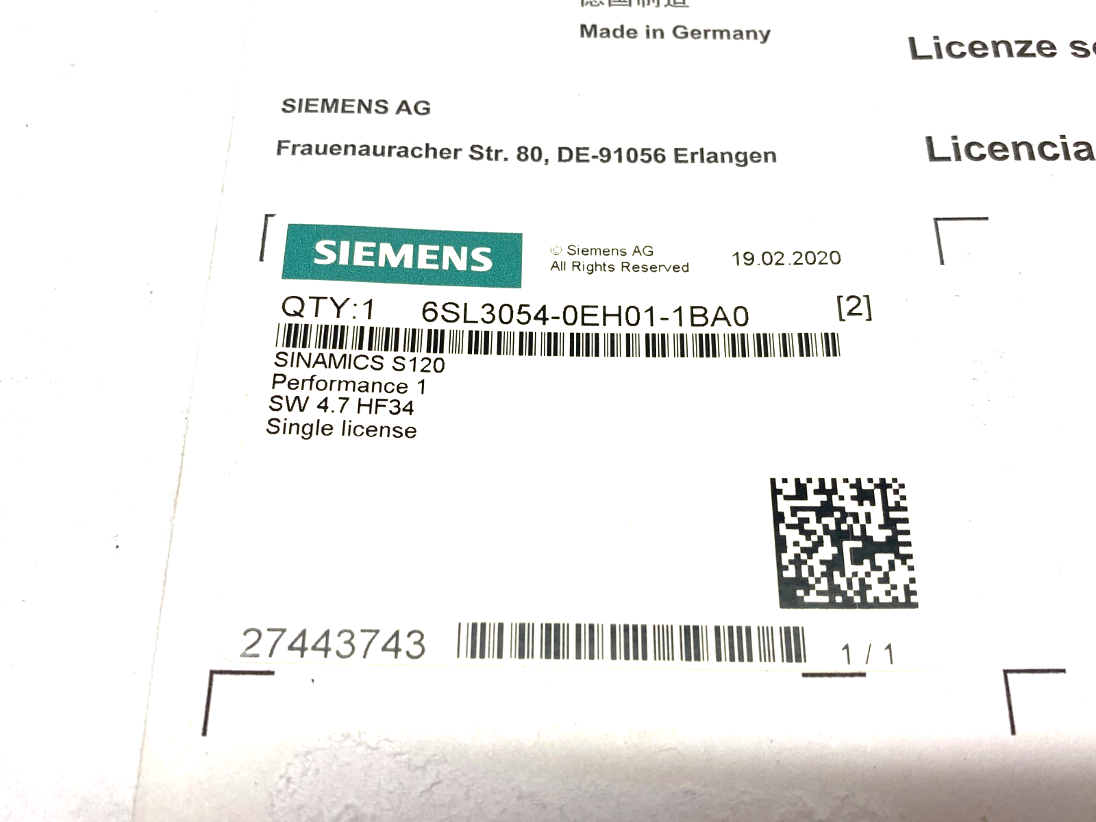 Siemens 6SL3054-0EH01-1BA0 SINAMICS S120 CompactFlash Card 1 SW 4.7 HF34 - Maverick Industrial Sales