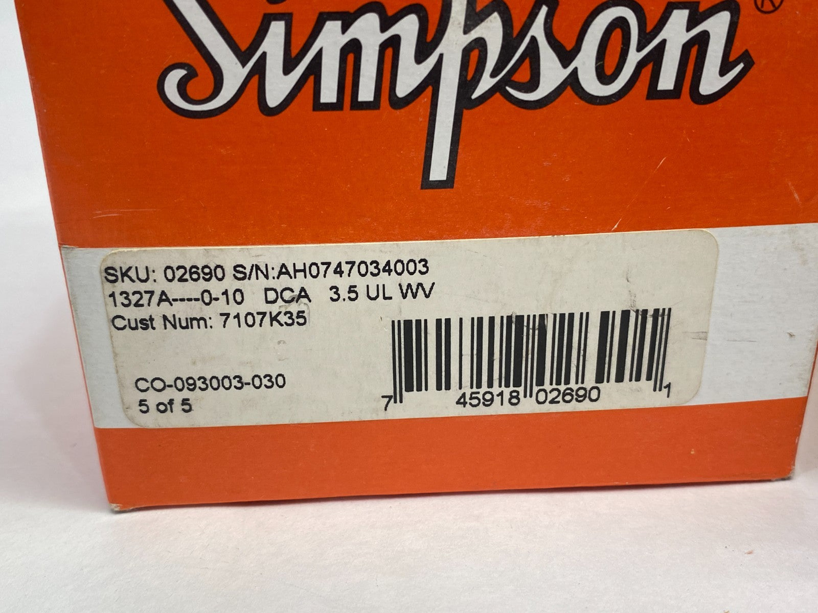 02690 | Simpson Analog Panel Meter 1327A 0-10 DCA - New – Open box - Maverick Industrial Sales