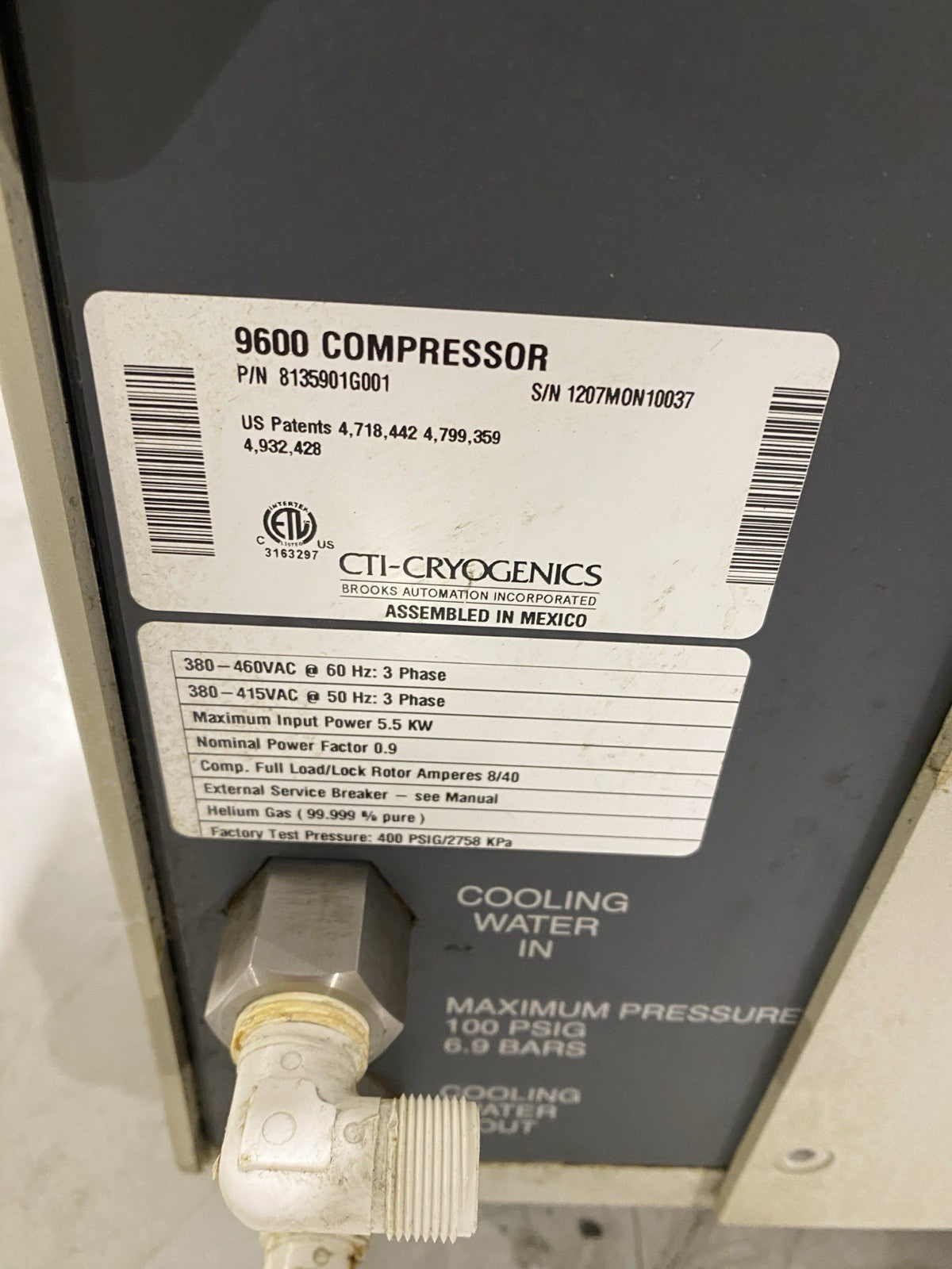 CTI Cryogenics 8135901G001 Chipped Casing 3Ph 9600 Series Compressor 380-460V - Maverick Industrial Sales