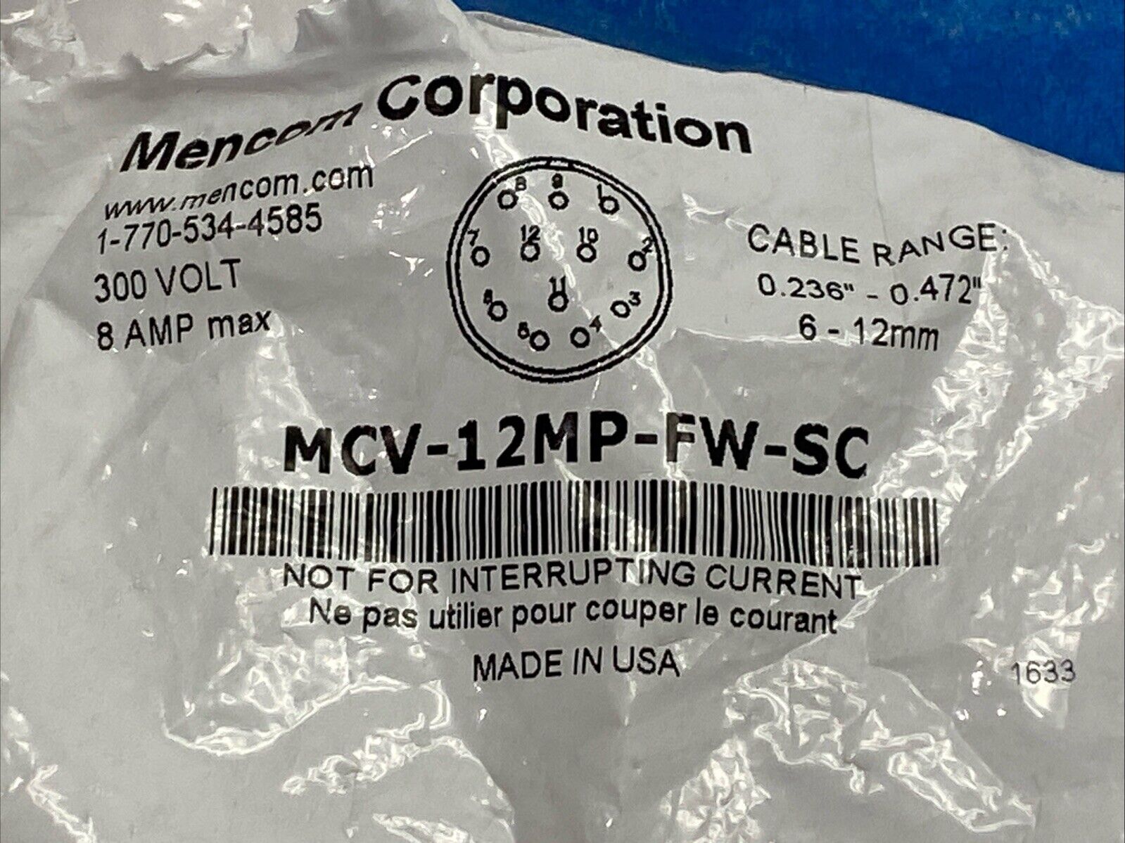 Mencom MCV-12MP-FW-SC Field Wireable Connector M23 12-Pole Male 8A 300V - Maverick Industrial Sales
