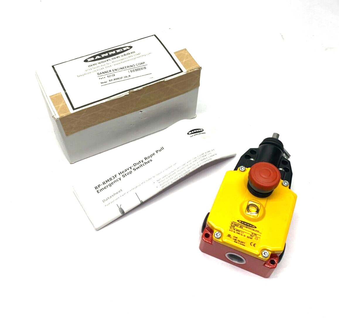 Banner RP-RM83F-38LR Heavy Duty Emergency Stop Rope Pull Module 2 NO, 2NC 82129 - Maverick Industrial Sales