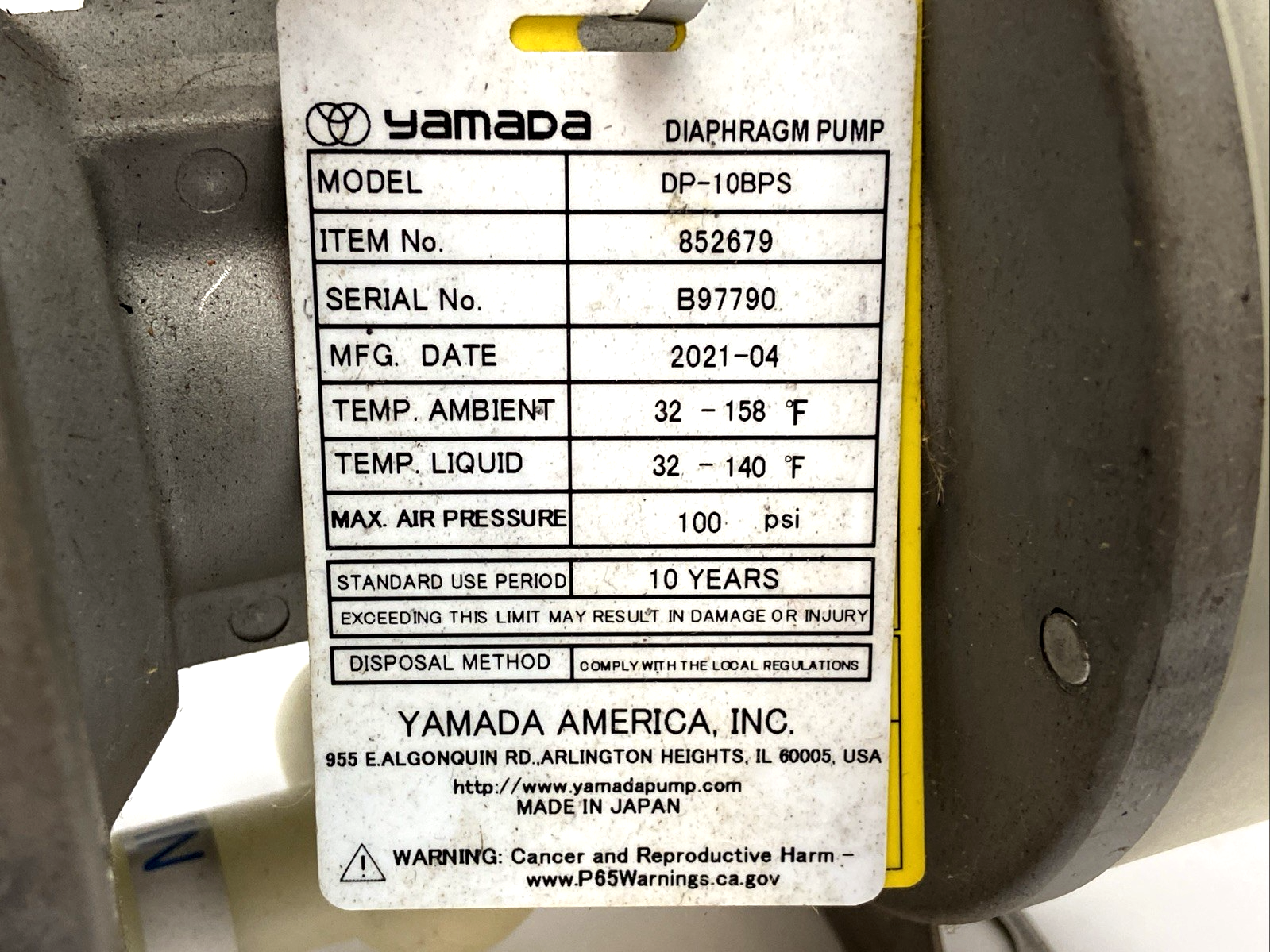 Yamada DP-10BPS Air Operated Double Diaphragm Pump 852679 - Maverick Industrial Sales