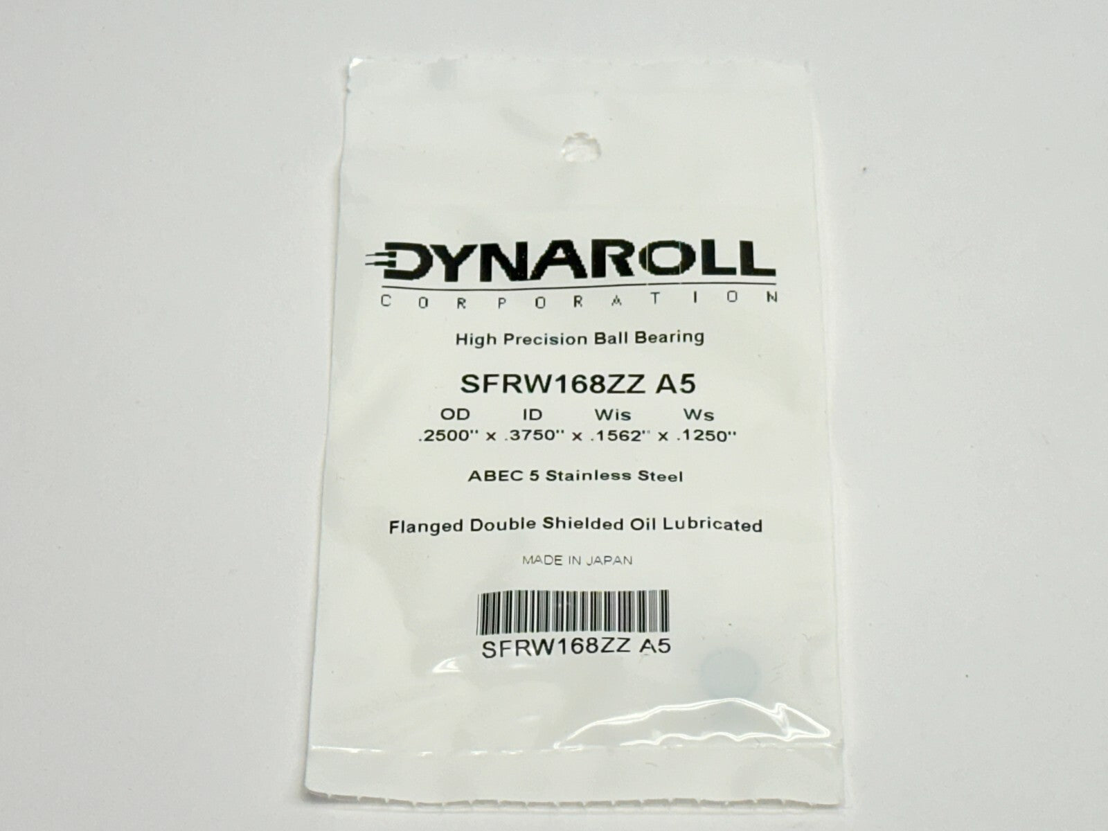 Dynaroll SFRW168ZZ A5 Ball Bearing ID.2500x OD.3750x WIS.1562x WS.1250 ABEC 5 - Maverick Industrial Sales