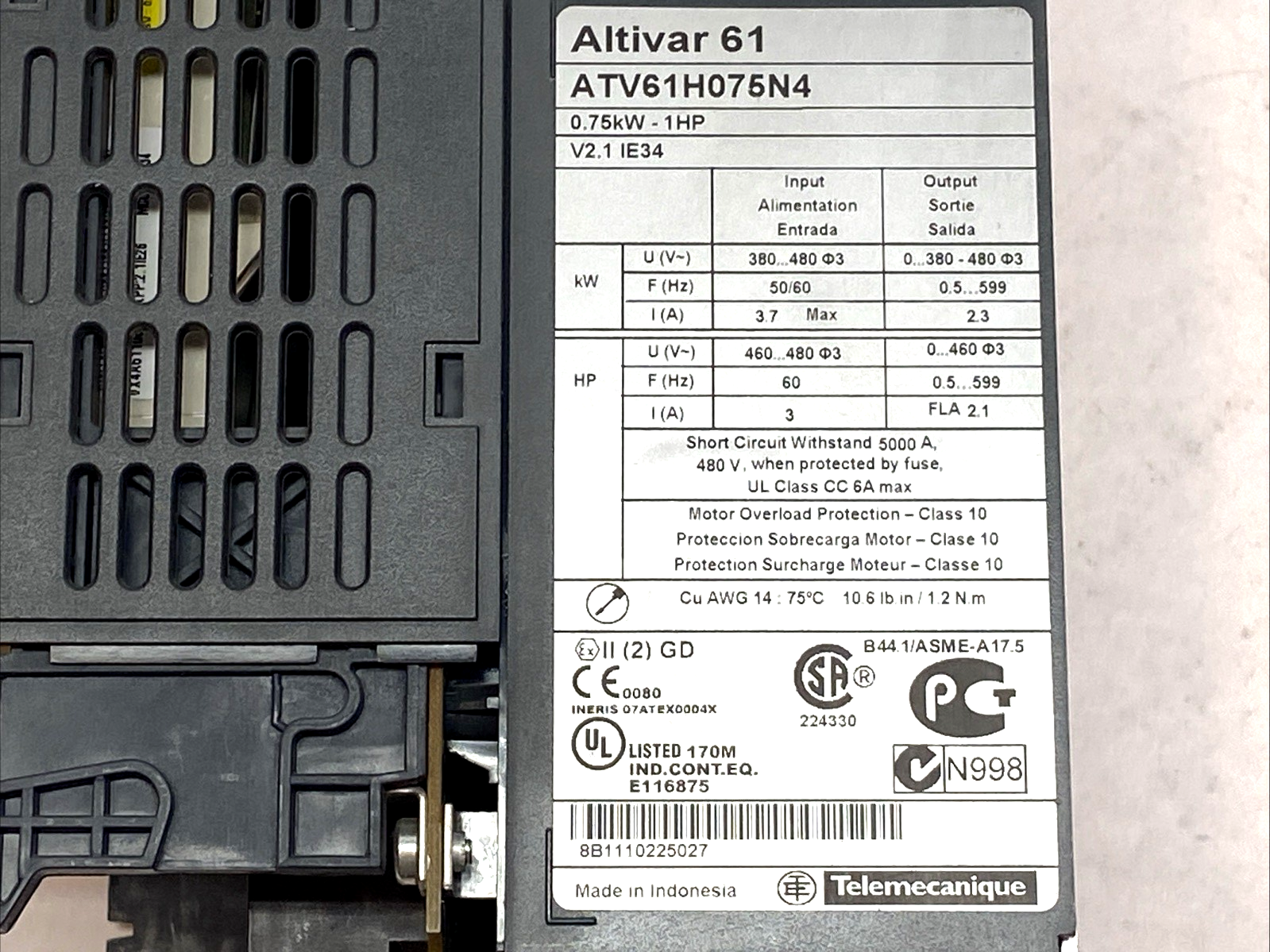 ATV61H075N4 | Schneider Altivar 61 0.75kW 1HP 480V - For parts or not working - Maverick Industrial Sales