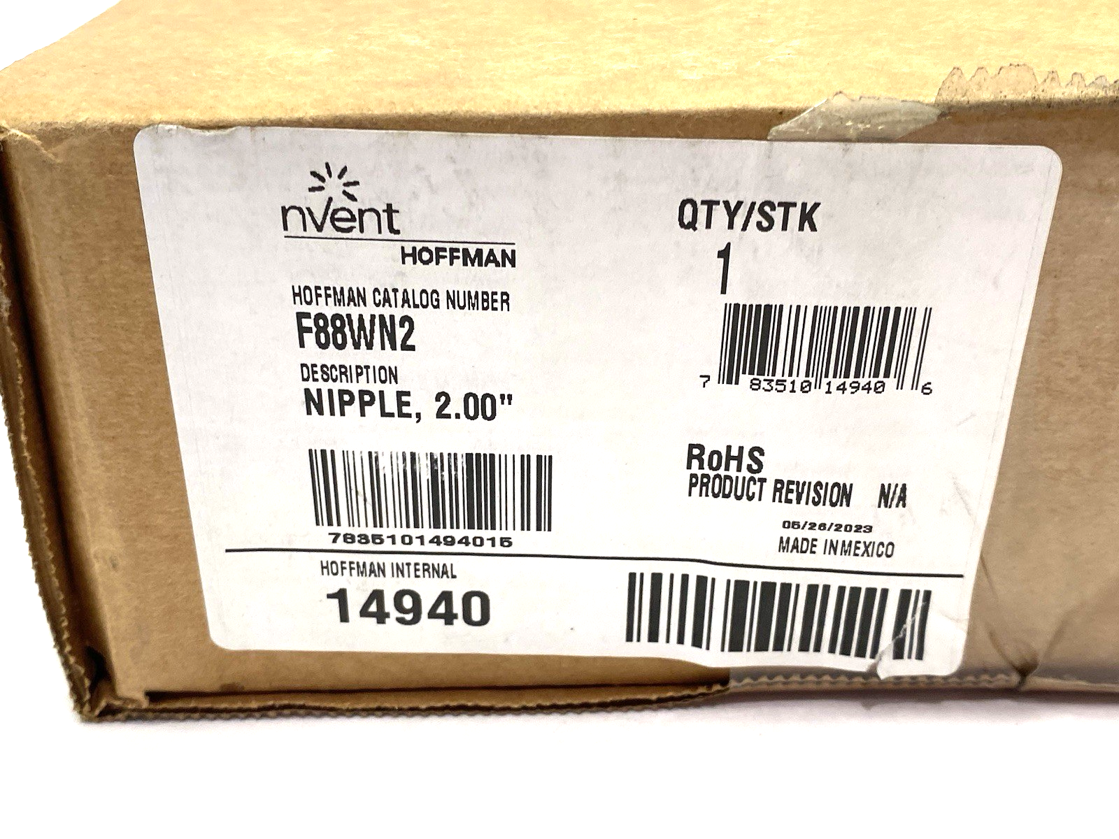 F88WN2 | Hoffman nVent Nipple Feed-Through Wireway, 8.00" x 8.00" x 2.00" Gray - New - Maverick Industrial Sales