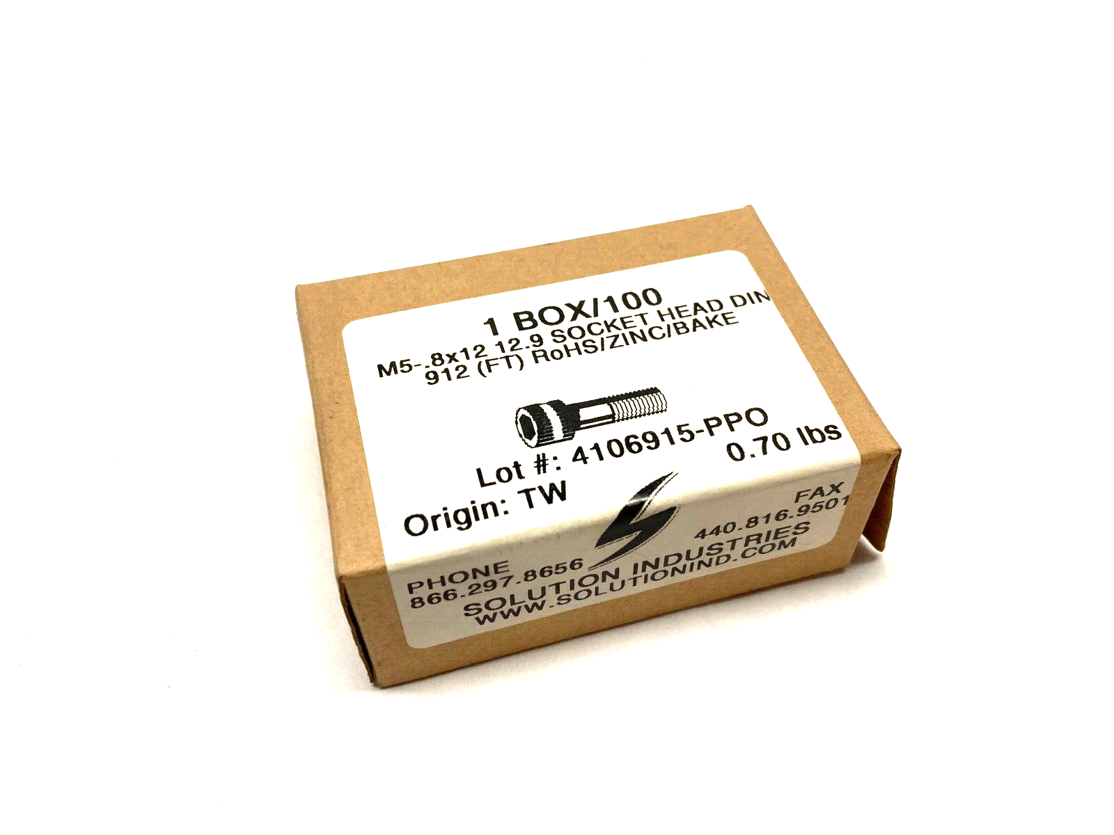 Solution Industries M5-.8x12 12.9 Socket Head Bolt DIN 912 BOX OF 100 - New – Open box - Maverick Industrial Sales