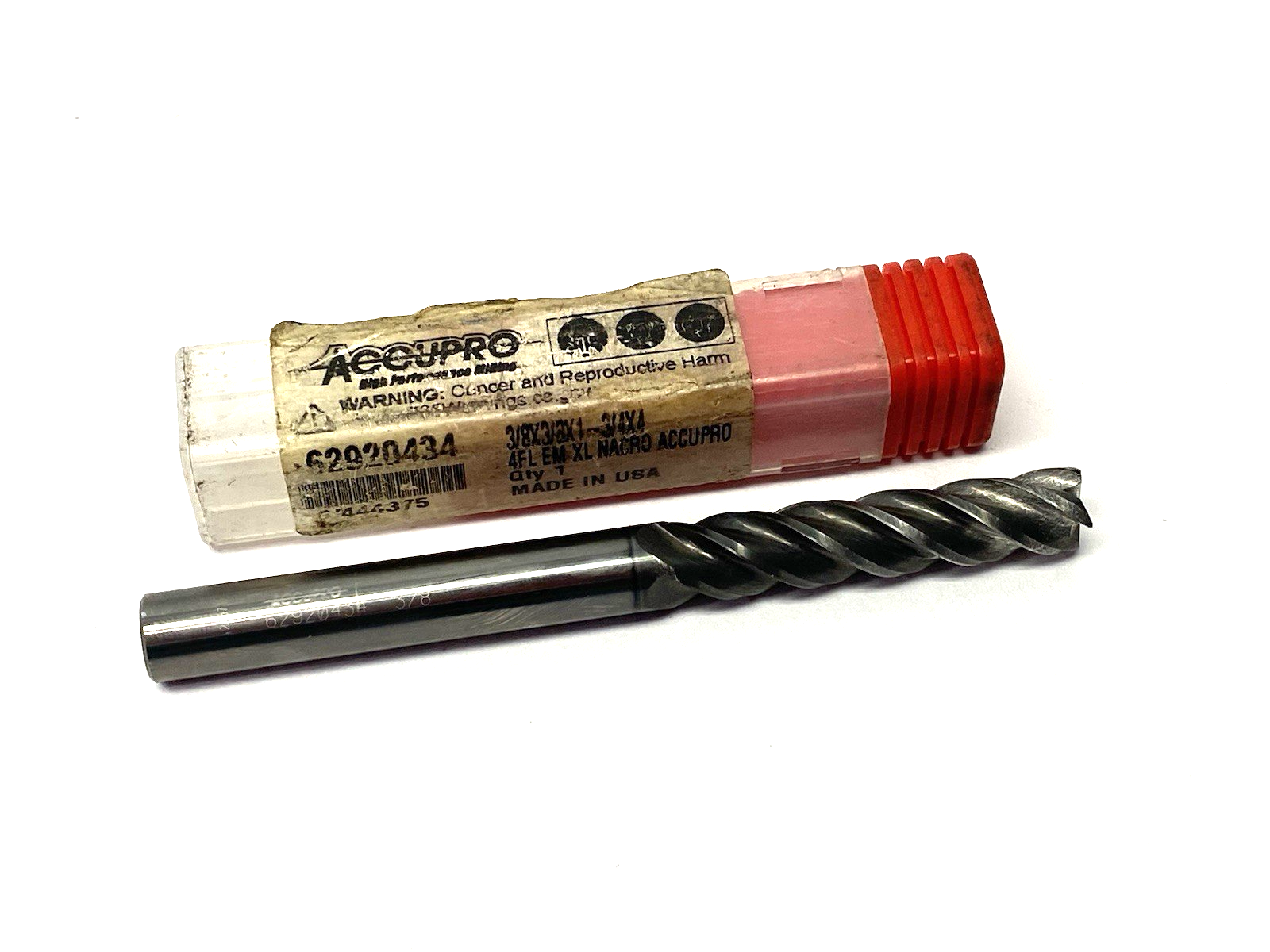 62920434 | Accupro Square End Mill: 3/8" Dia, 1-3/4" LOC, 4 Flute, Solid Carbide - Used - Maverick Industrial Sales