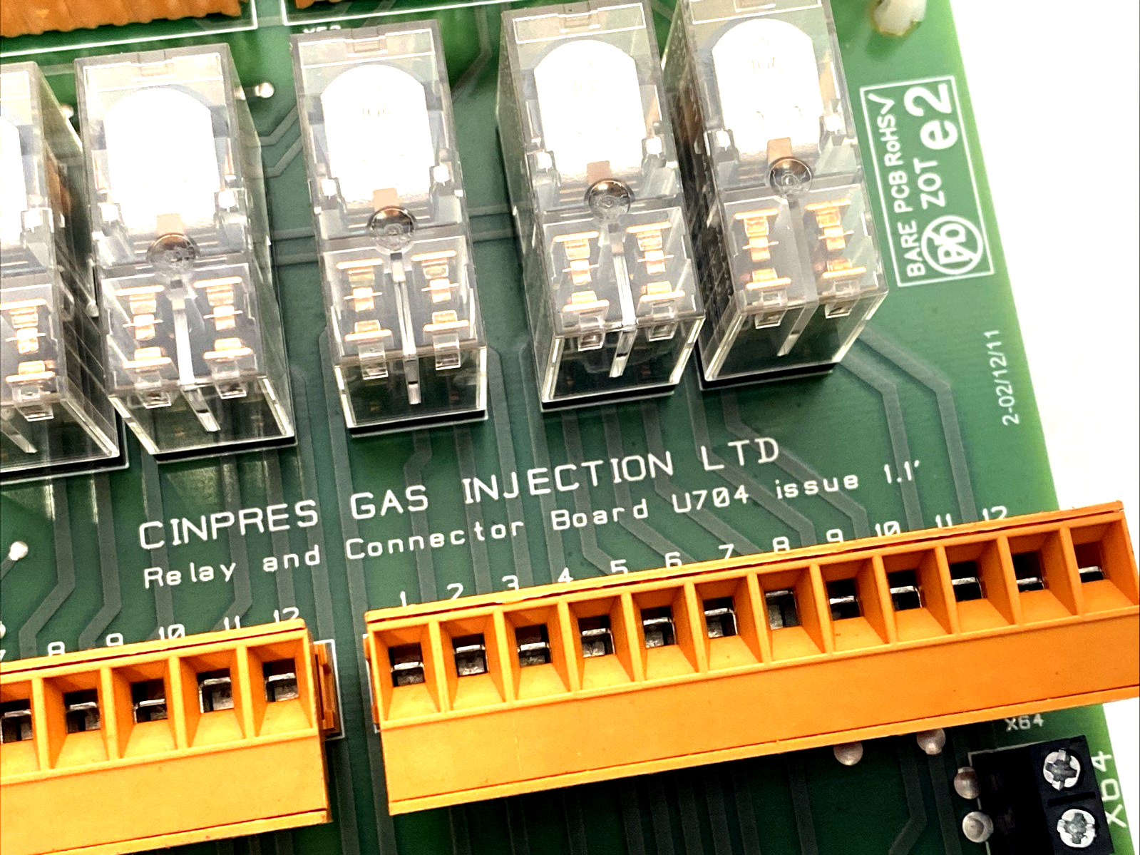 U704 | Cinpres Gas Injection Relay & Connector Board PCB, Issue 1.1, Omron Relays - Used - Maverick Industrial Sales