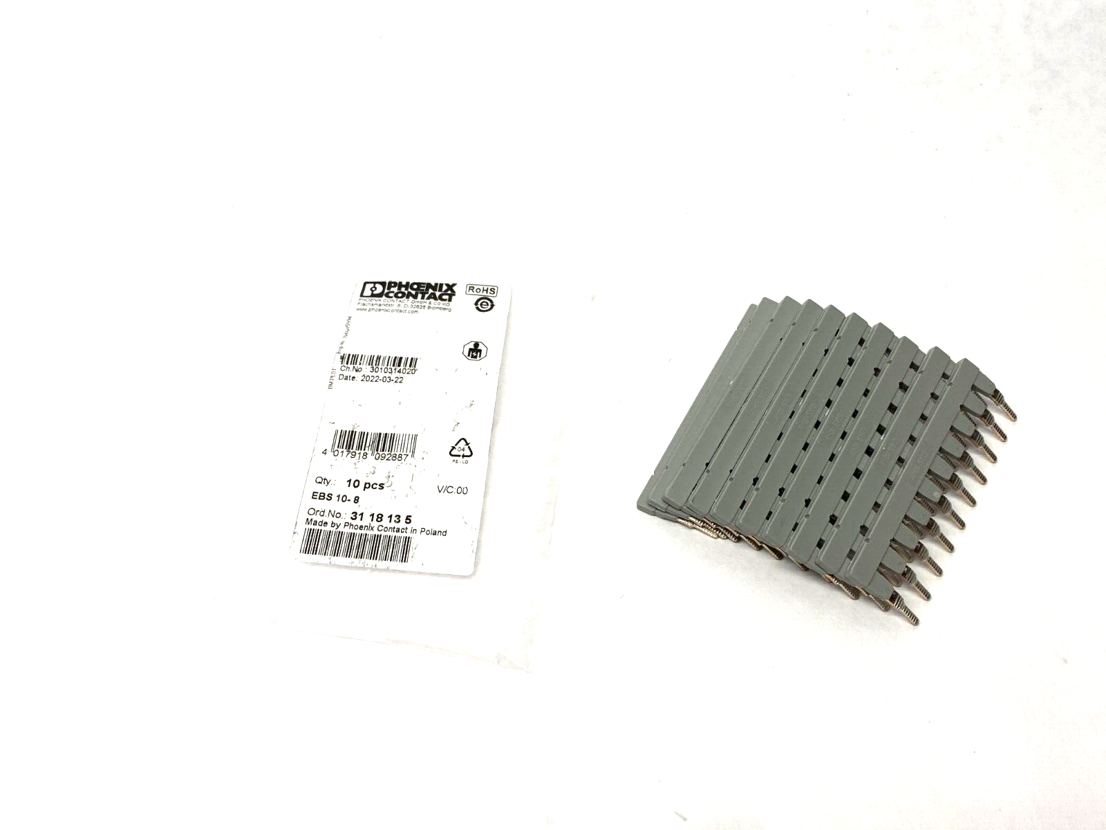 Phoenix Contact EBS 10-8 Gray Insertion Jumper Bridge 3118135 PKG OF 10 - Maverick Industrial Sales