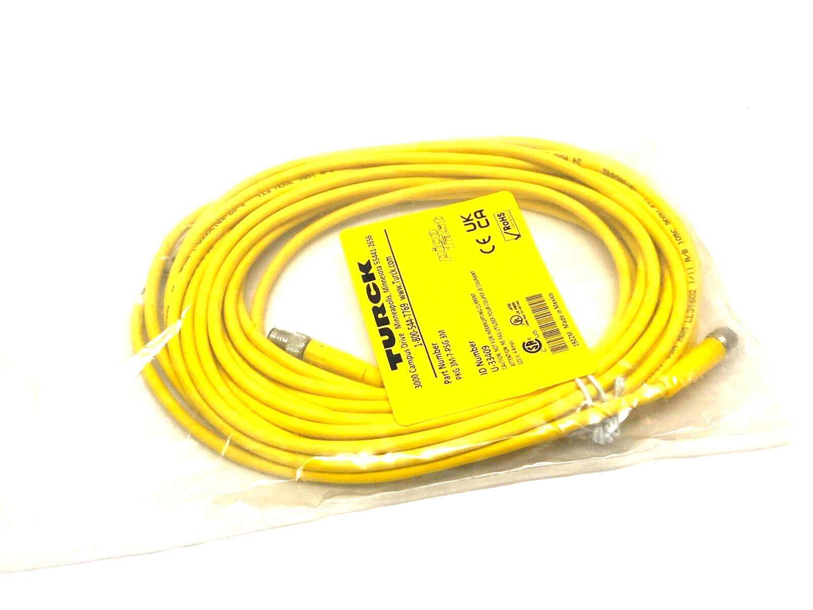 Turck PKG 3M-7-PSG 3M Picofast Double Ended Cordset M8 3-Pin M to F, U-33409 - Maverick Industrial Sales