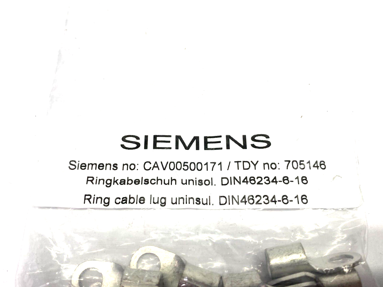 Siemens CAV00500171 Ring Cable Lug DIN46234-6-16 PKG OF 5 - Maverick Industrial Sales