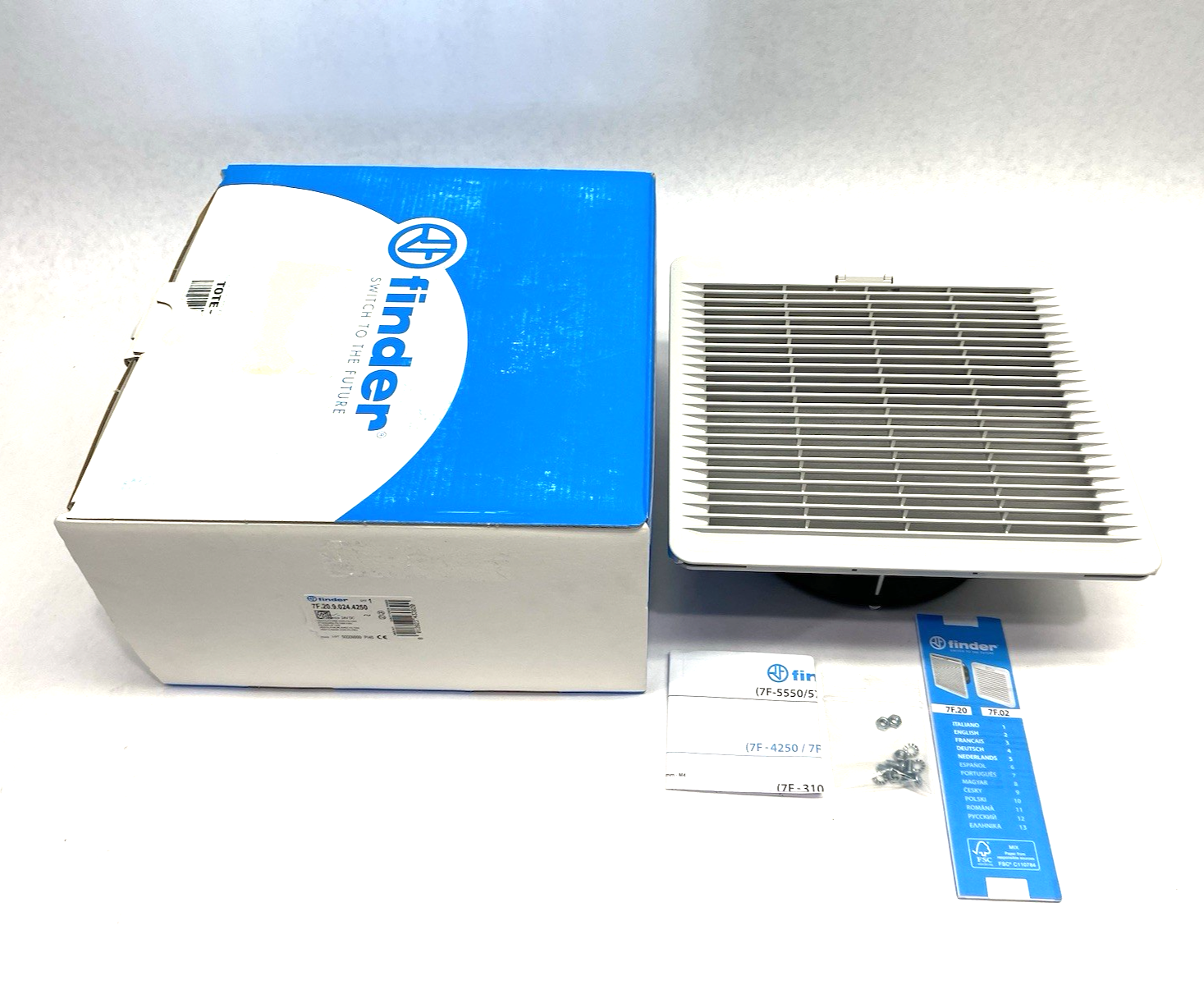 7F.20.9.024.4250 | Finder Standard Filter Fan Unit, 24VDC, 147 CFM free flow - New Other - Maverick Industrial Sales
