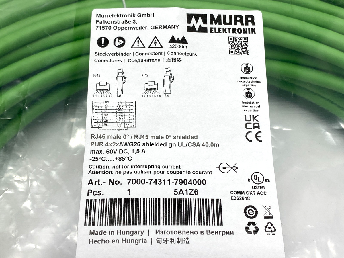 7000-74311-7904000 | Murrelektronik Double End Ethernet Cable Male RJ45 4-Pole 40m - New - Maverick Industrial Sales