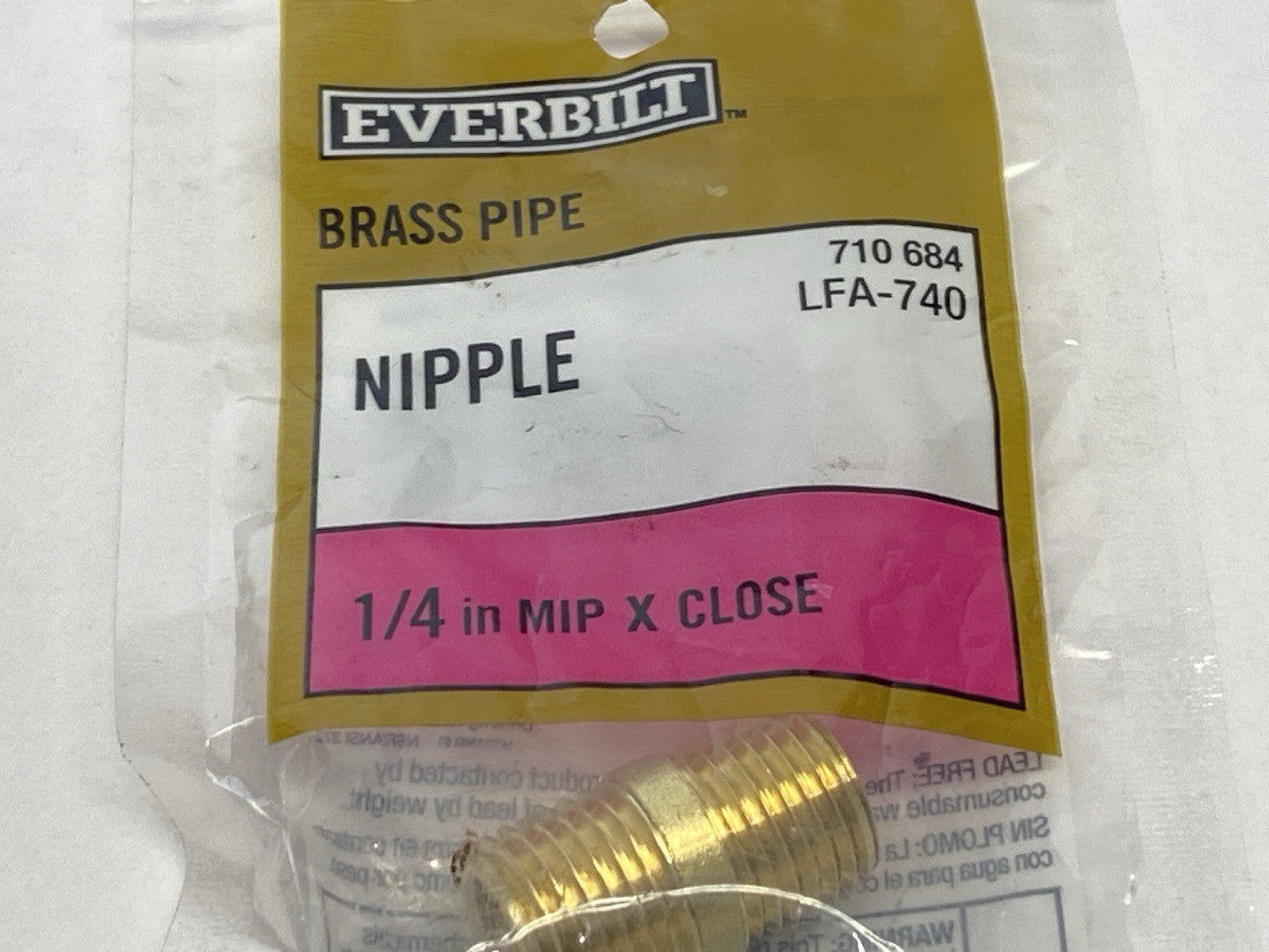 Everbilt LFA-740 Brass Pipe Nipple 1/4" x Close LOT OF 5 - Maverick Industrial Sales