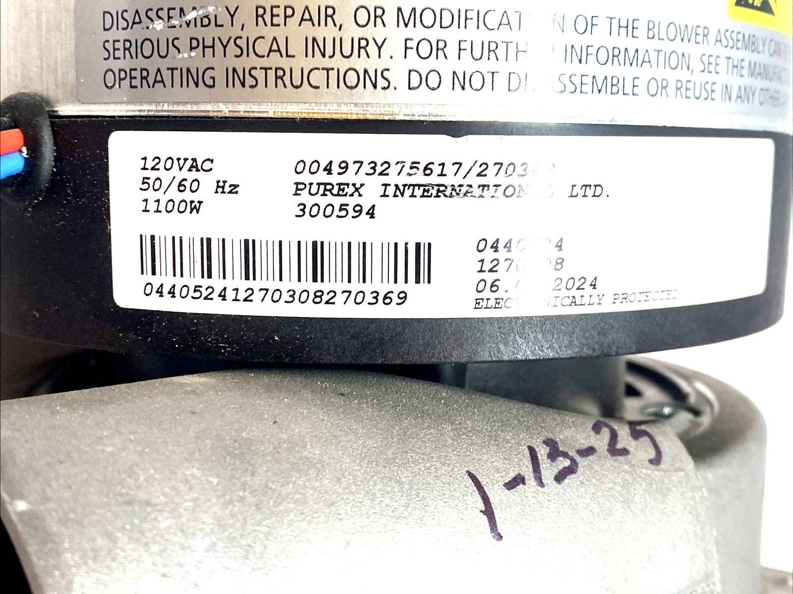 330594 | Purex Blower Motor 120VAC 50/60Hz Fume Extractor 270369 - For parts or not working - Maverick Industrial Sales