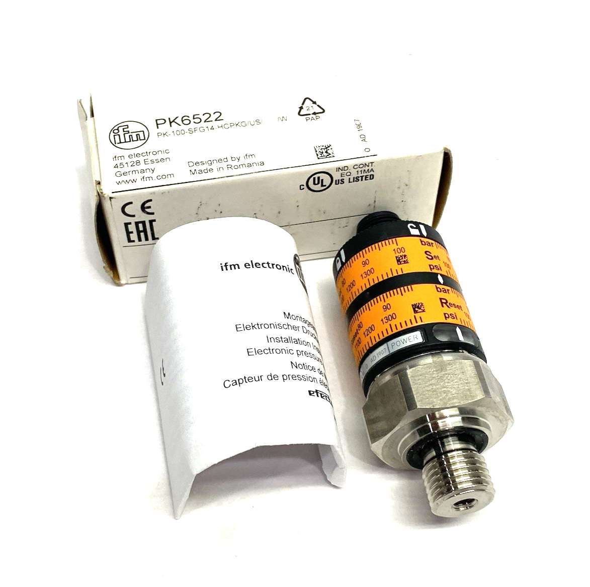 PK6522 | Ifm Pressure Switch with Intuitive Switch Point PK-100-SFG14-HCPKG/US/ /W - New – Open box - Maverick Industrial Sales