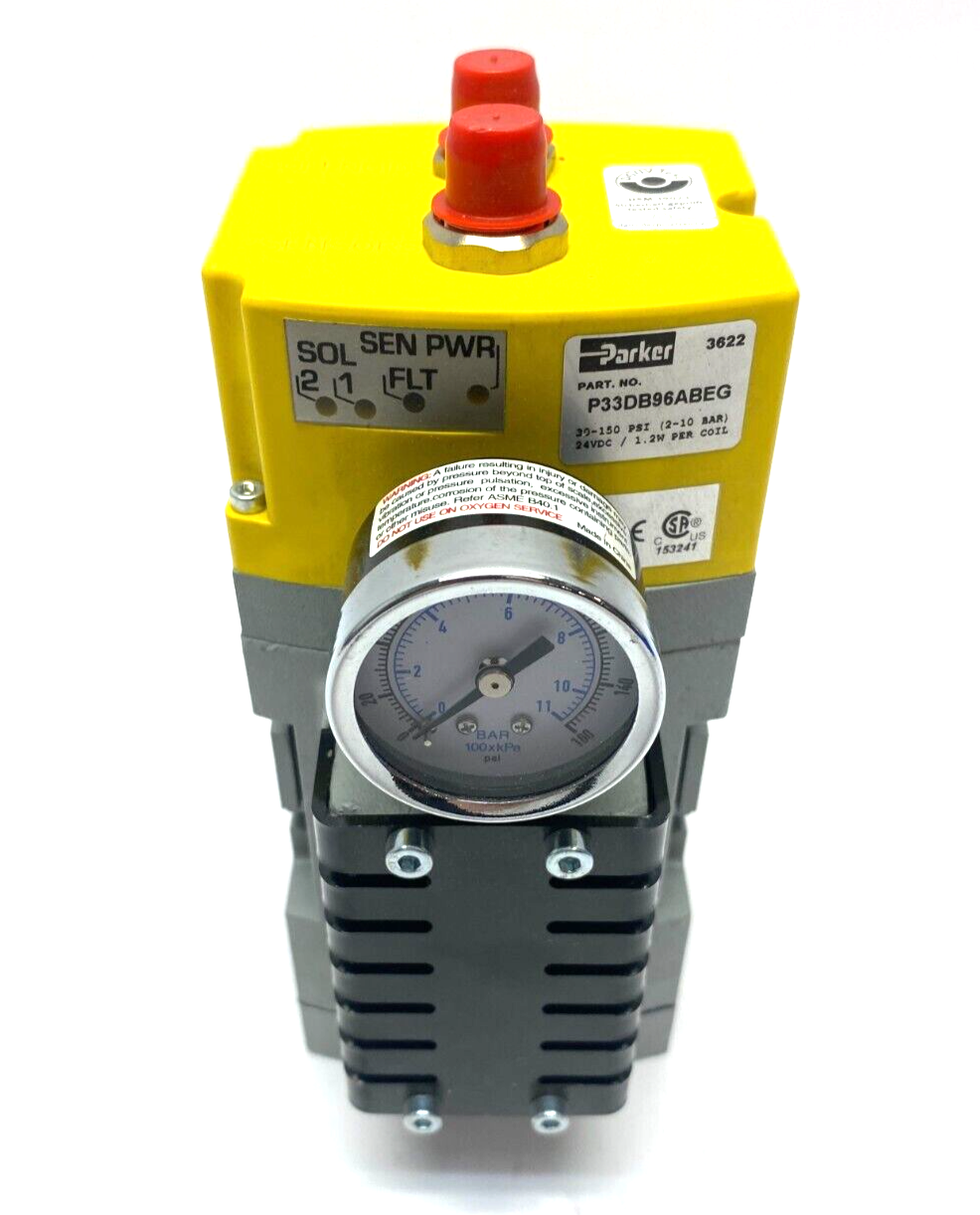 Parker P33DB96ABEG Pneumatic Safety Exhaust 24VDC 30-150psi 1.2W per Coil - Maverick Industrial Sales
