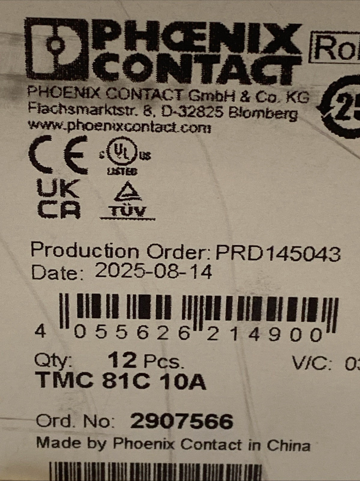 Phoenix Contact TMC 81C 10A Miniature Circuit Breaker 2907566 BOX OF 12 - Maverick Industrial Sales