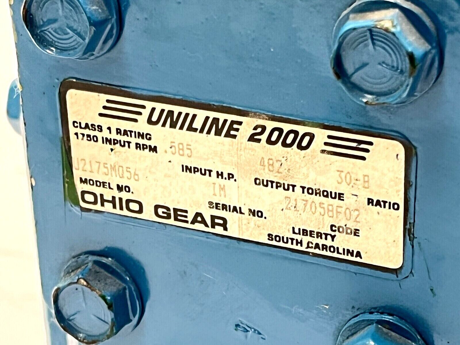 Ohio Gear U2175MQ56 Uniline 2000 Worm Gear Speed Reducer 30-B - Maverick Industrial Sales