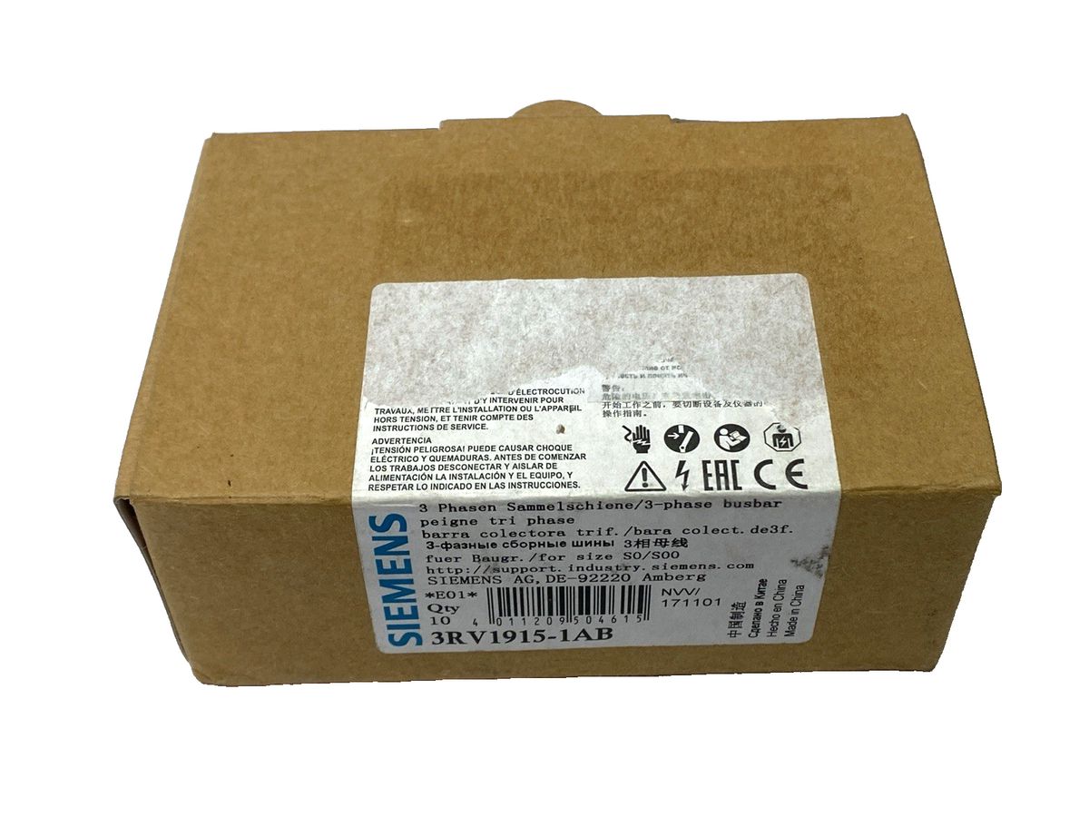 3RV1915-1AB | Siemens Busbar 3-Phase Modular Spacing 45mm for 2 Switches PKG OF 10 - New – Open box - Maverick Industrial Sales