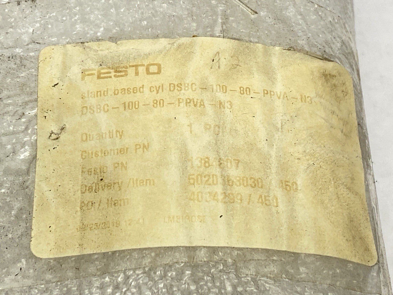 Festo DSBC-100-80-PPVA-N3 Pneumatic Cylinder 80mm Bore 100mm Stroke 1384807 - Maverick Industrial Sales