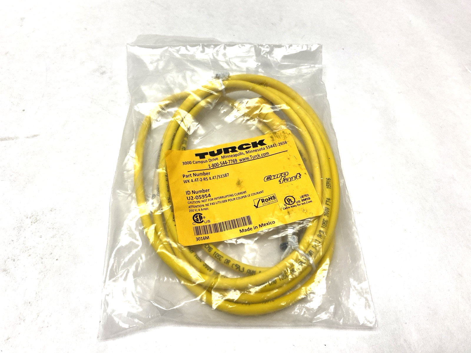 Turck WK 4.4T-2-RS 4.4T/S1587 Euro Fast Cable U2-05954 - Maverick Industrial Sales