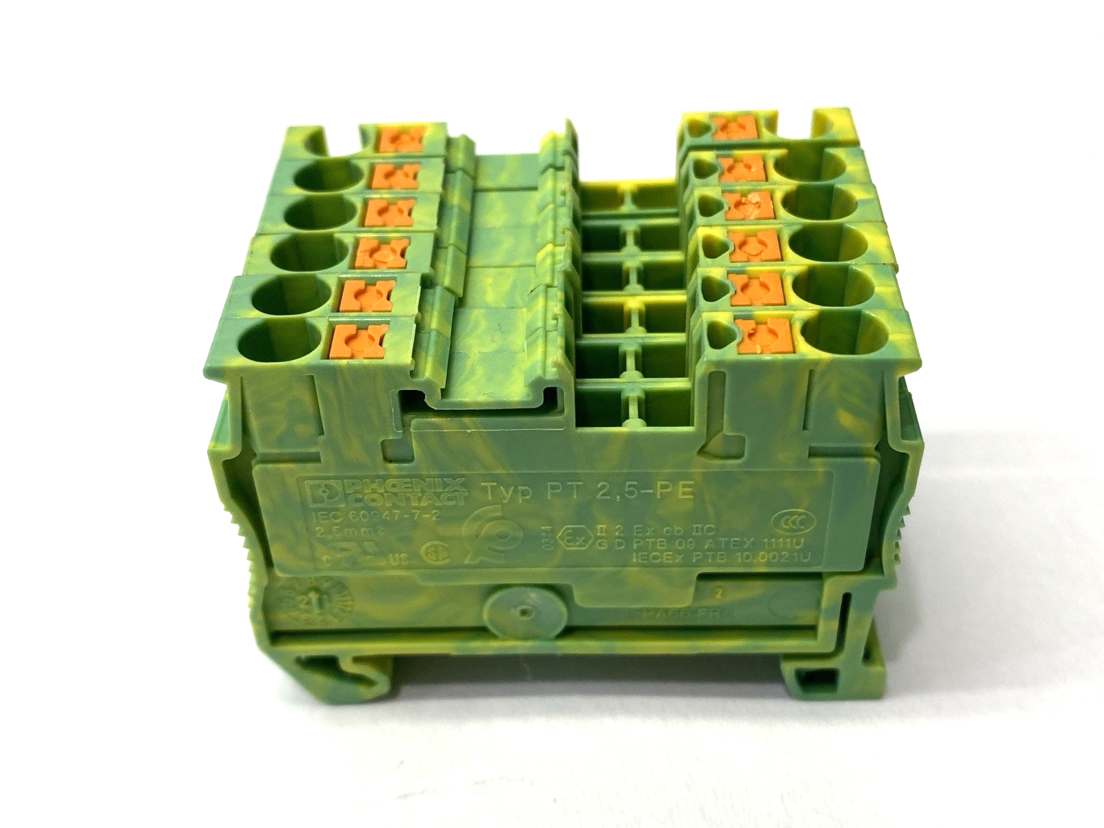 3209536 | Phoenix Contact PT 2,5-PE Ground Terminal Block Green/Yellow LOT OF 6- Used - Maverick Industrial Sales