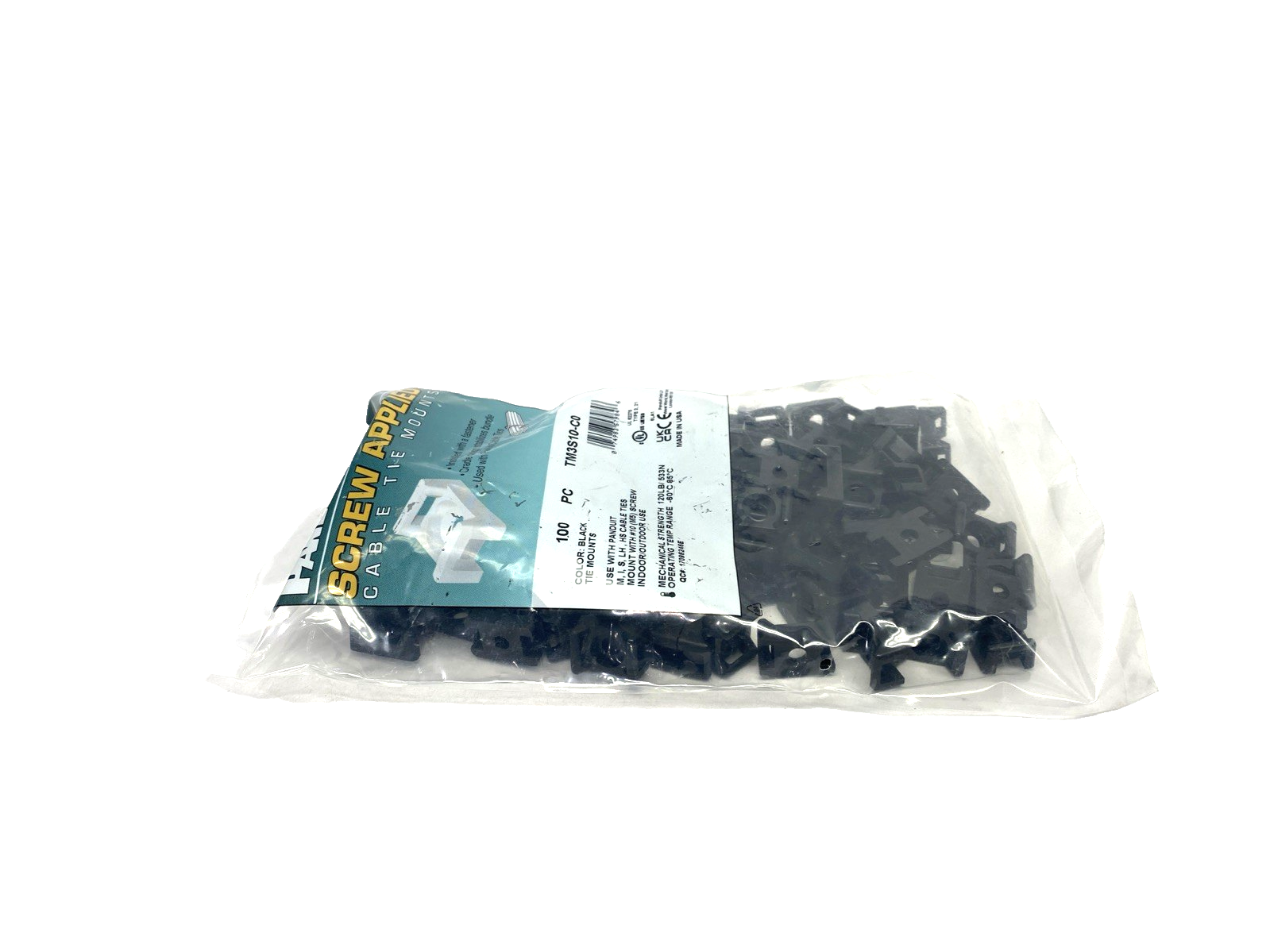 TM3S10-C0 | Panduit Black Cable Tie Mount, UV PA 6.6, 0.86"x0.61" #10 Screw 100-PK - New - Maverick Industrial Sales