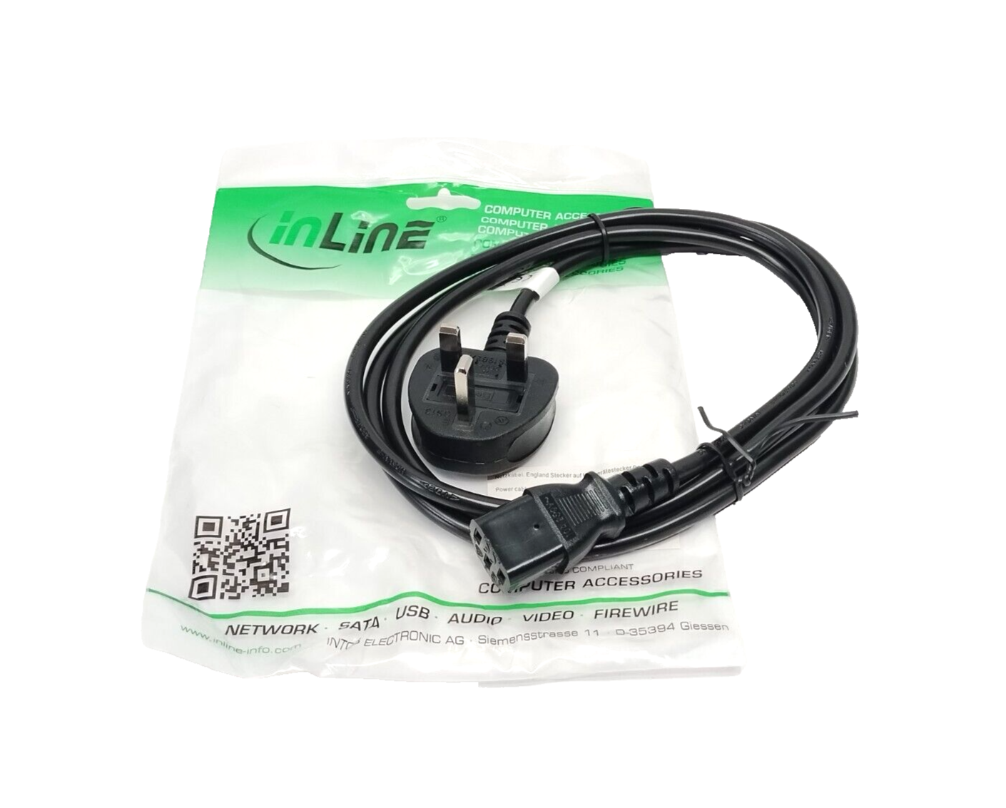 inLine 16652E Power Cable, England Male 3-Pin IEC C13 1.8m - Maverick Industrial Sales