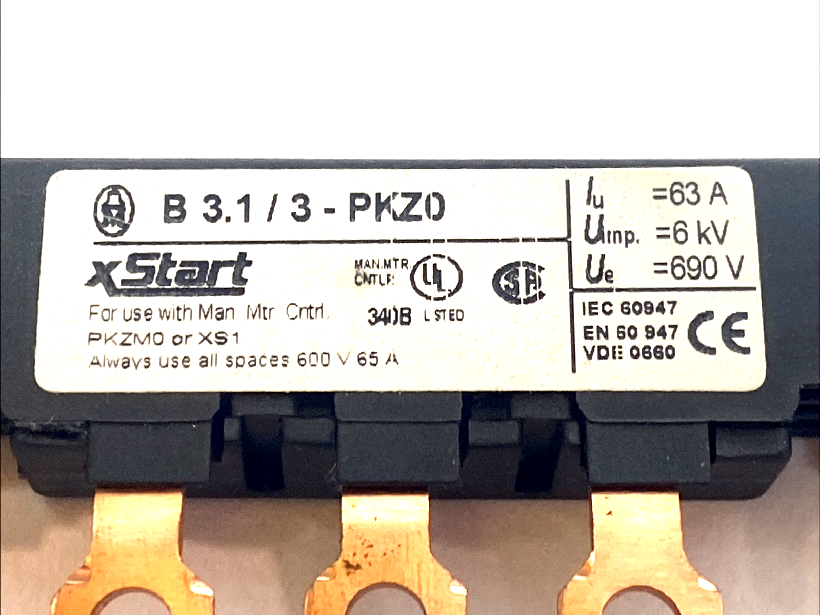 B 3.1/3‑PKZ0 | Eaton Moeller Xstart 3‑Pole 63A Bus Bar for PKZ0 Motor Protectors - Used - Maverick Industrial Sales
