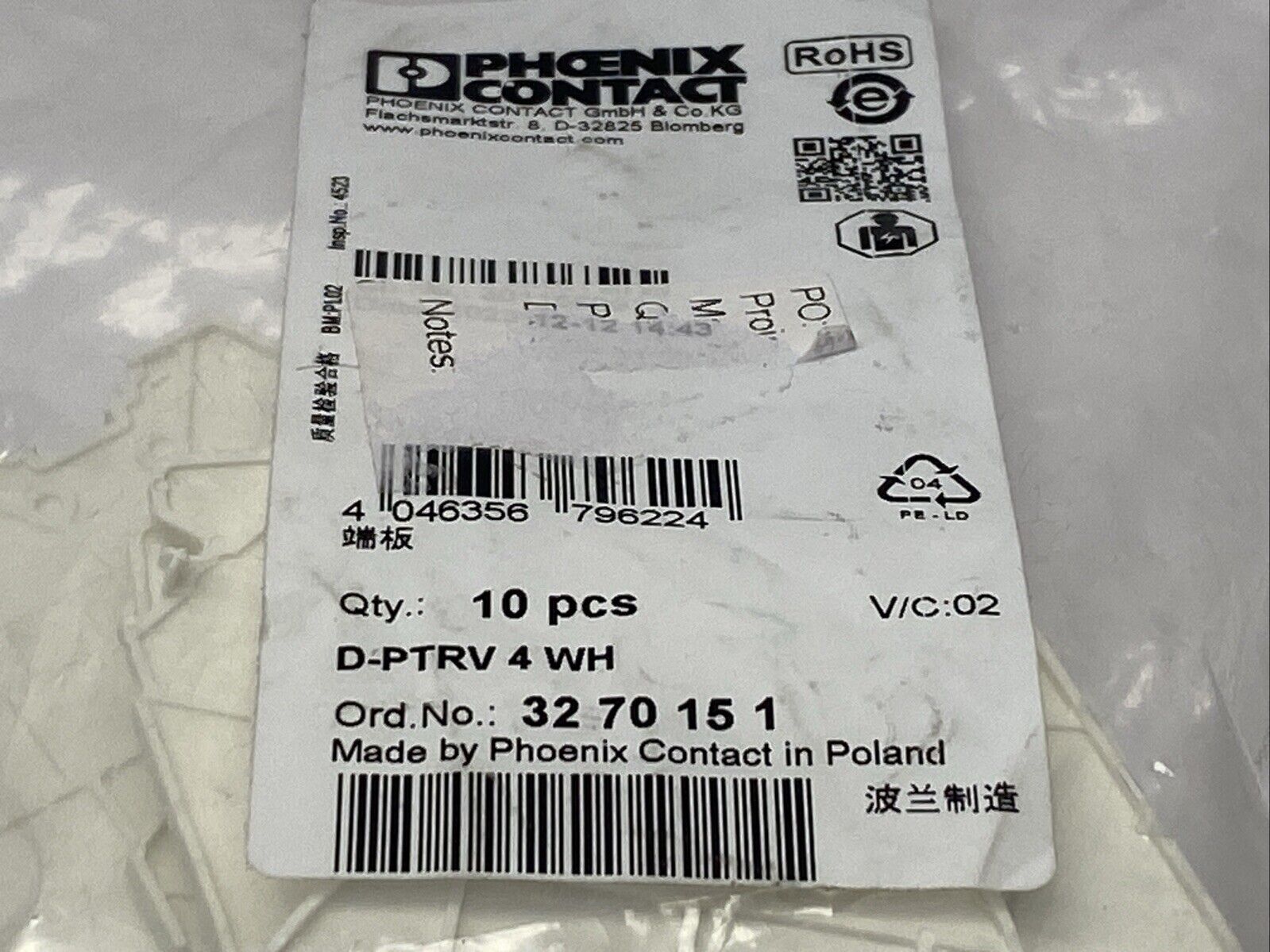 Phoenix Contact D-PTRV 4 WH Terminal Block End Cover 3270151 LOT OF 10 - Maverick Industrial Sales