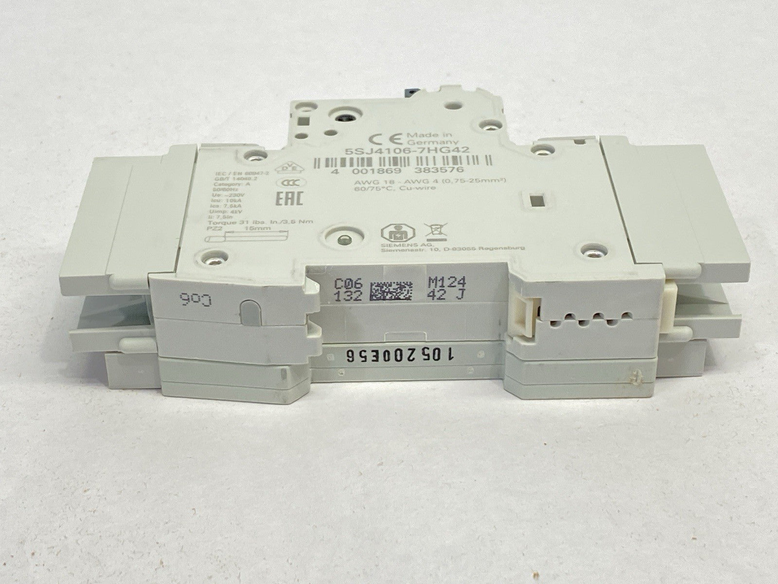 Siemens 5SJ4106-7HG42 Circuit Breaker 1P 6A 277VAC/480V w/ 5ST3010-0HG Switch - Maverick Industrial Sales