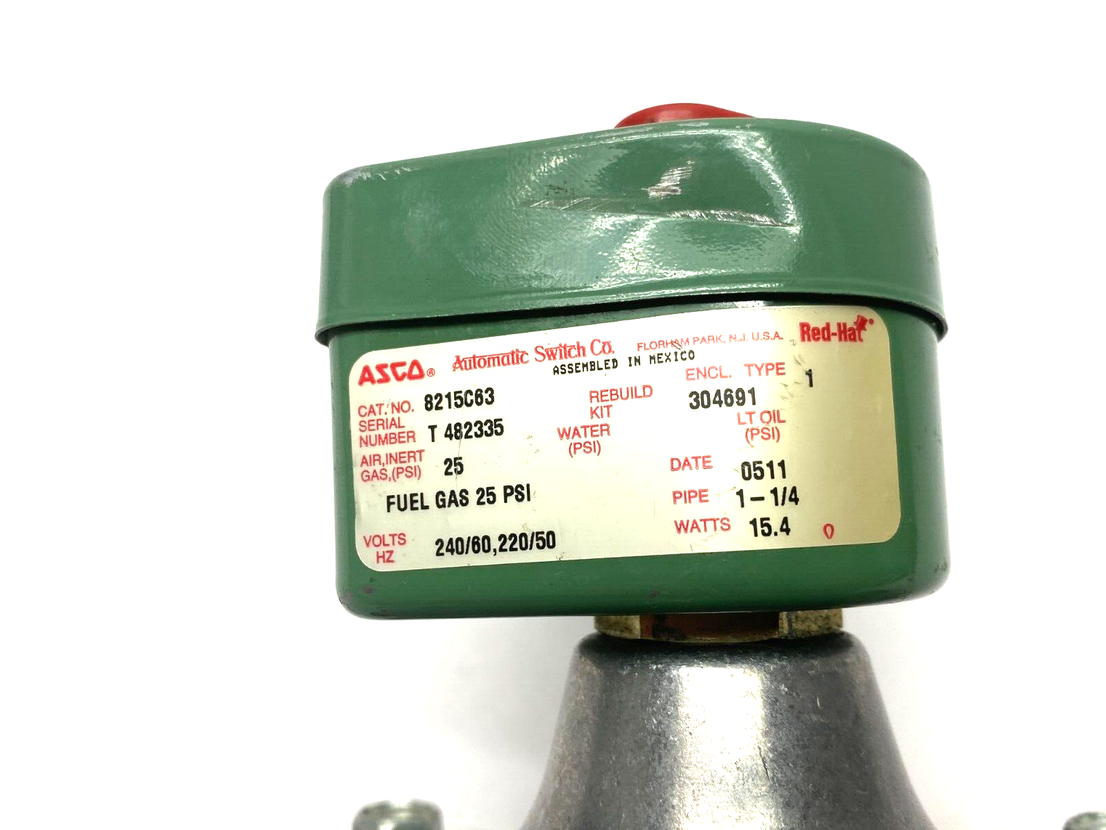 ASCO 8215C63 Red Hat Solenoid Valve 2-Way Normally Open 1-1/4" NPT 15.4W - Maverick Industrial Sales