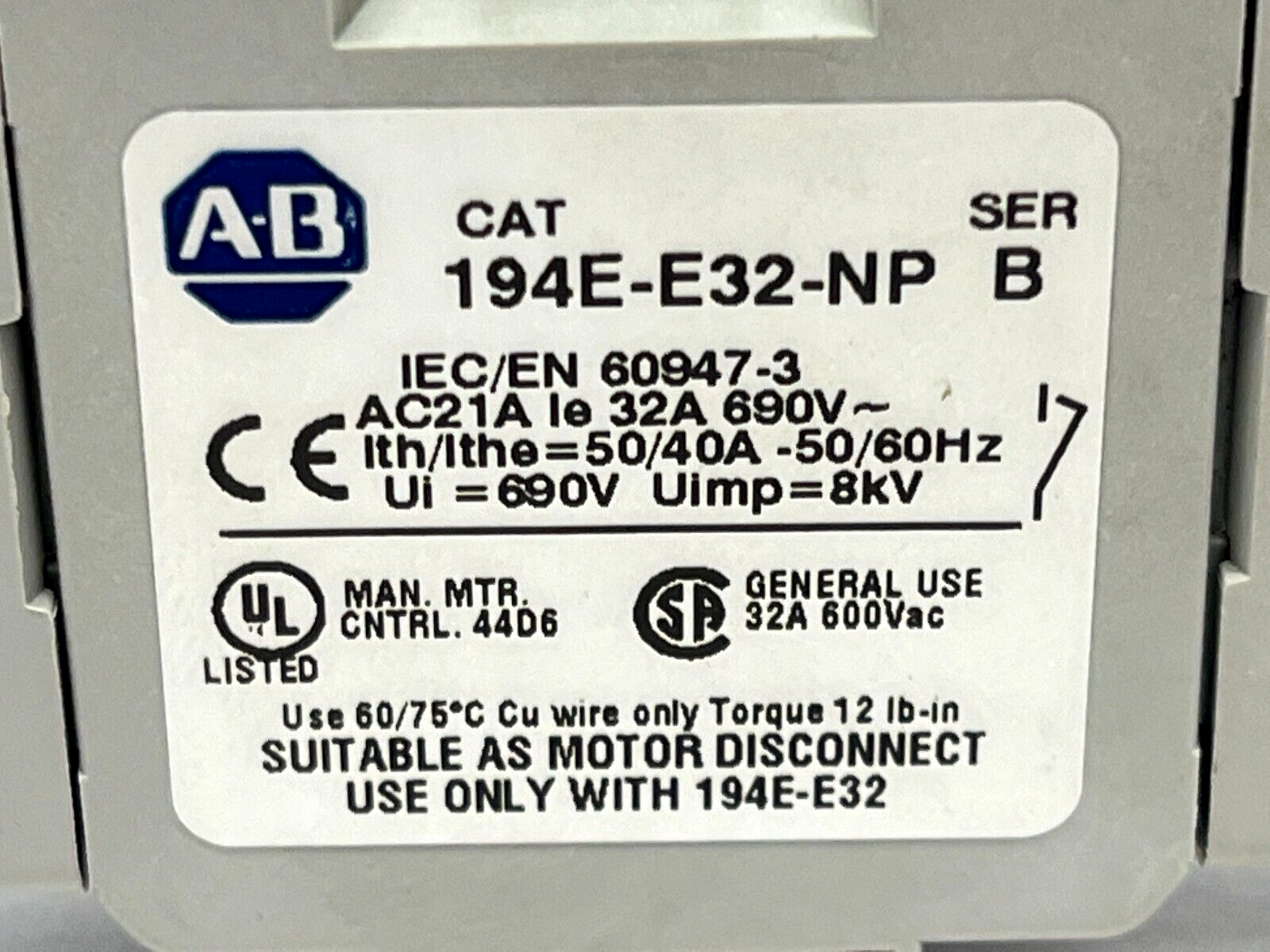 Allen Bradley 194E-E32-NP Ser B Auxiliary Contact Block - Maverick Industrial Sales