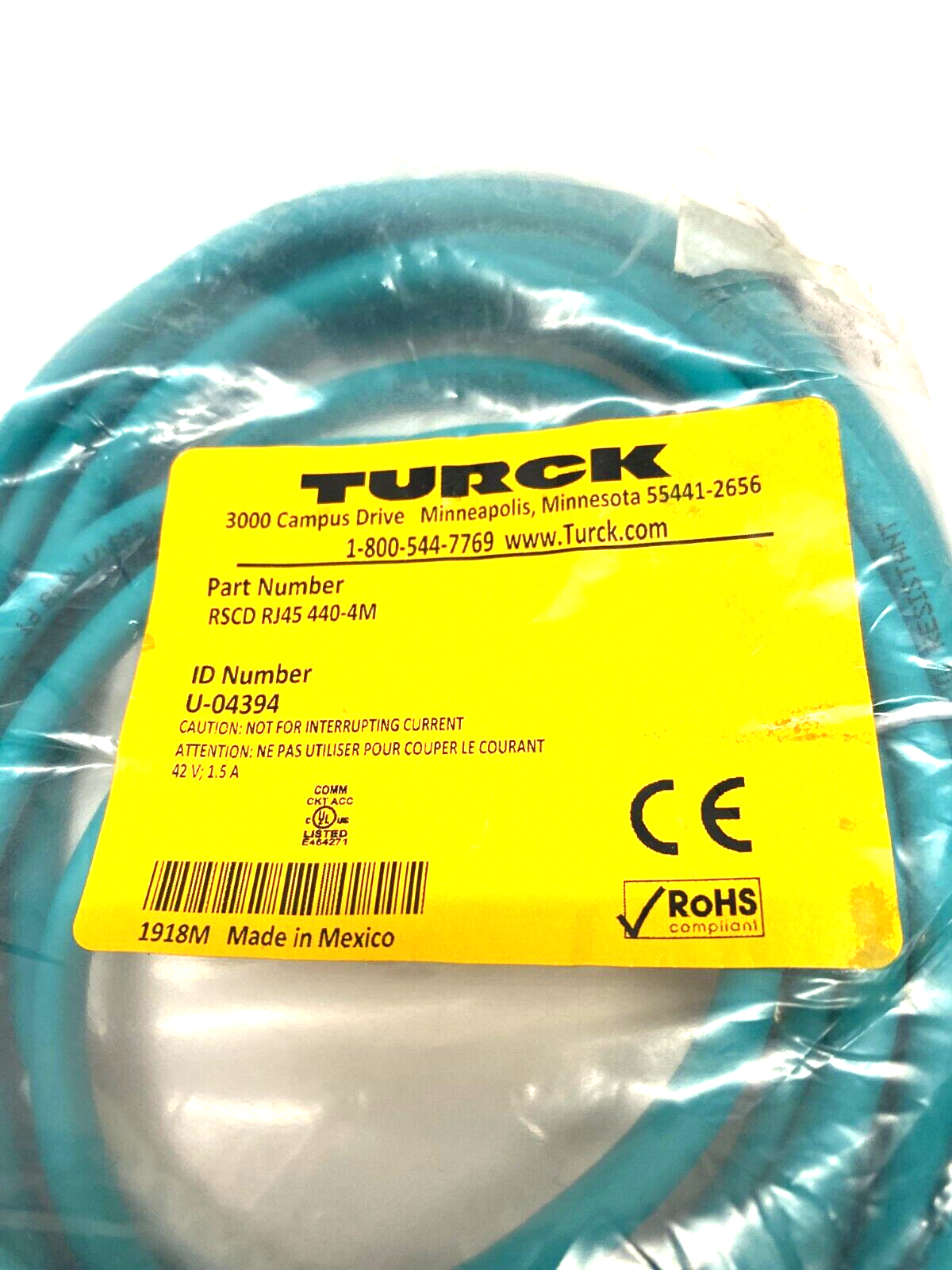 Turck RSCD RJ45 440-4M Profibus Double Ended Ethernet Cordset U-04394 - Maverick Industrial Sales