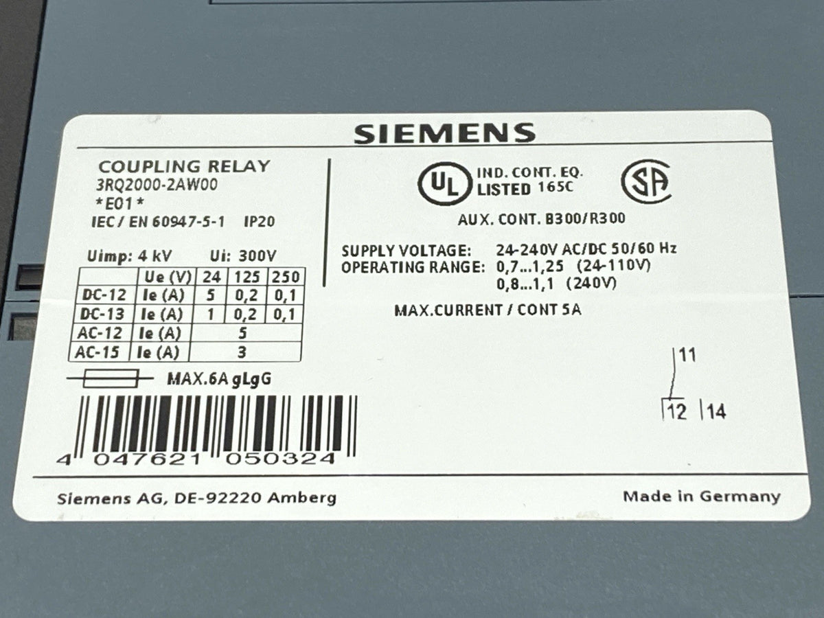 3RQ2000-2AW00 | Siemens SIRIUS Coupling Relay 24-240V - Used - Maverick Industrial Sales
