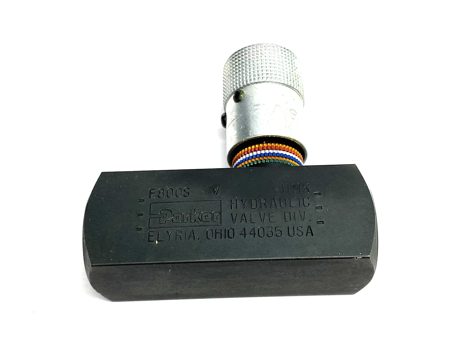 | Parker F800S-V Colorflow In-Line Flow Control Valve, 1/2" NPTF Connection - New – Open box - Maverick Industrial Sales
