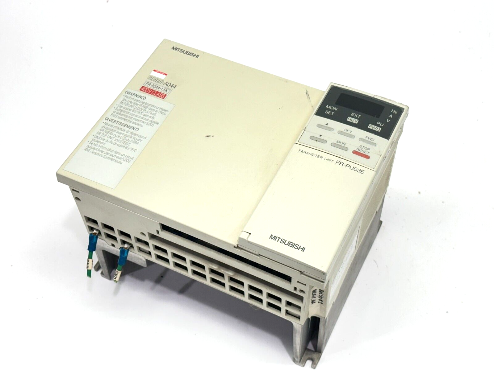 Mitsubishi FR-A044-1.5K-CD AC Drive 4A 2HP 3PH w/ FR-PU03E Parameter Unit - Maverick Industrial Sales