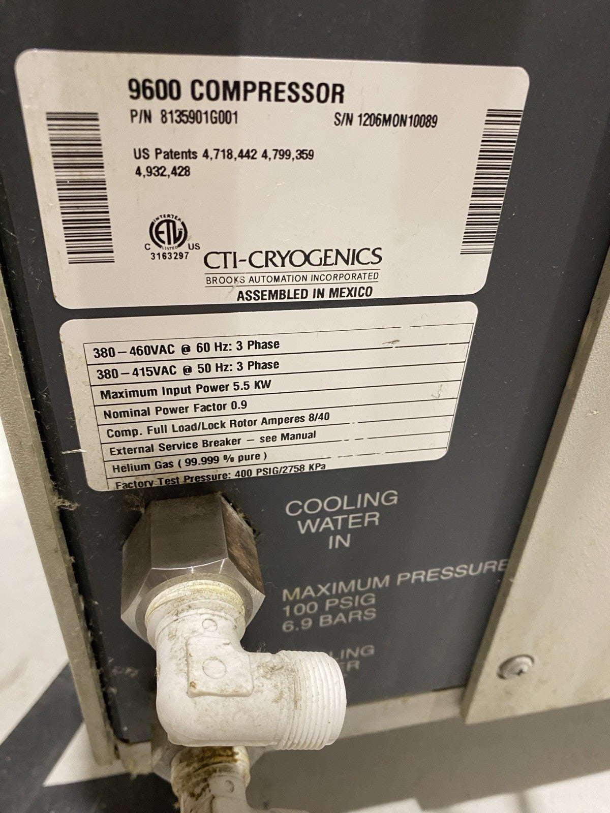 CTI Cryogenics 8135901G001 3Ph 9600 Series Compressor 380-460V Broken Casing - Maverick Industrial Sales