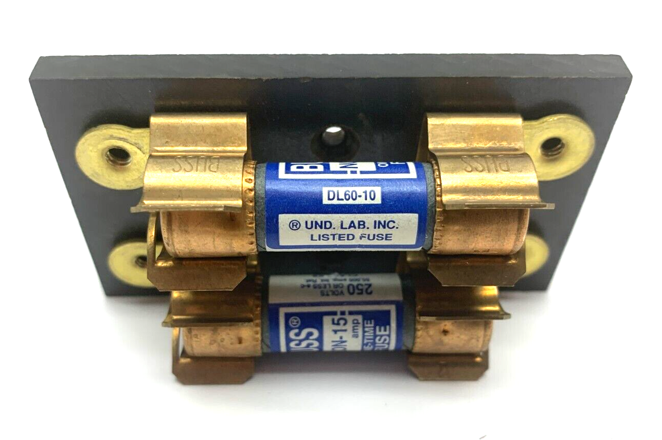 4287 | Bussman Fuseblock 2-Pole w/ Bussmann DL60-10 NON-15 One Time Fuses - Used - Maverick Industrial Sales
