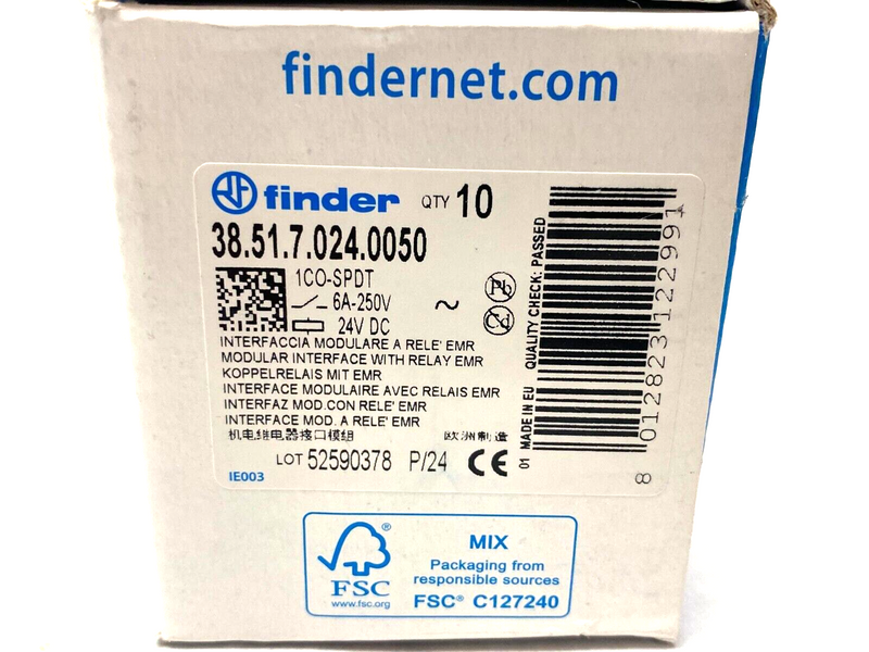 Finder 38.51.7.024.0050 Interface Relay w/ Relay1 CO-SPDT BOX OF 10 - Maverick Industrial Sales