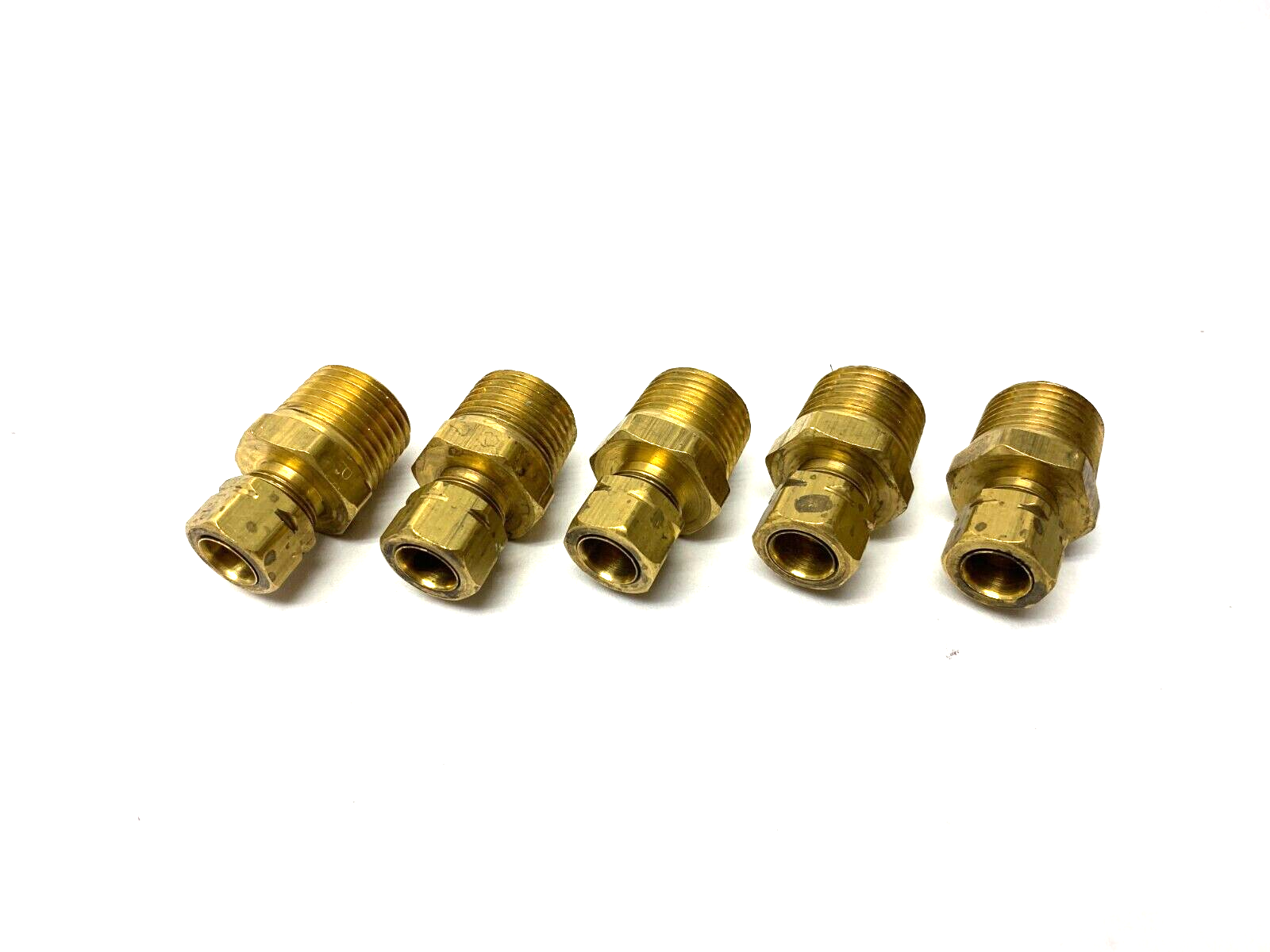 Parker 68CA-6-8 Brass Straight Compression Connector 3/8" Tube 1/2" NPT LOT OF 5 - Maverick Industrial Sales