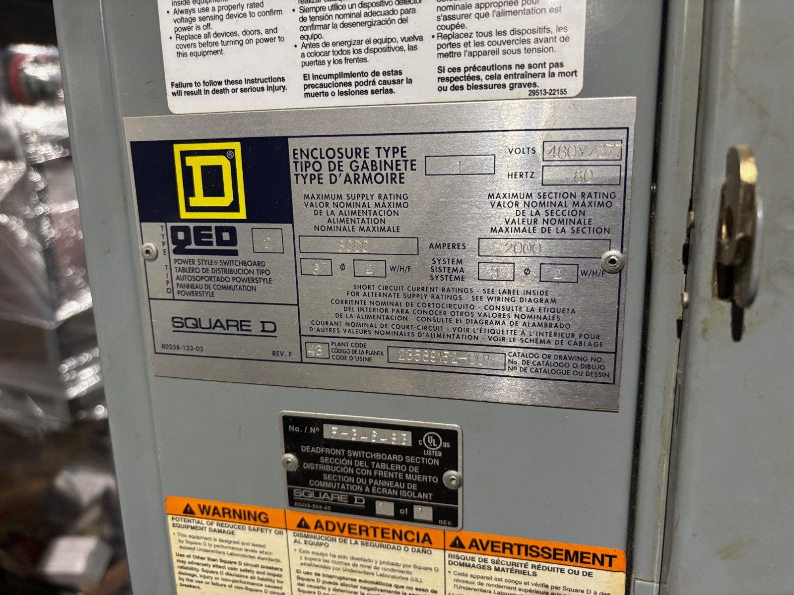 Square D QED 2 Power Style Switchboard 3000A, (3) QMB365W 400A (1) QMB366W 600A - Maverick Industrial Sales