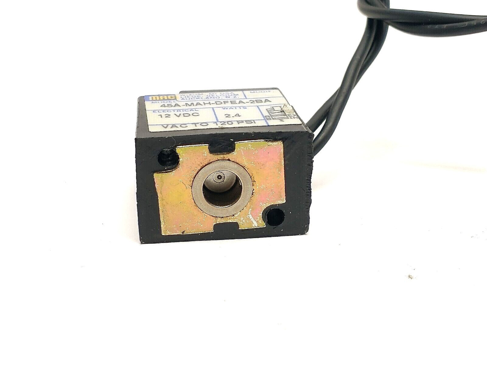 45A-MAH-DFEA-2BA | MAC Valves Manual Operator Solenoid Coil 12VDC 2.4W - Used - Maverick Industrial Sales